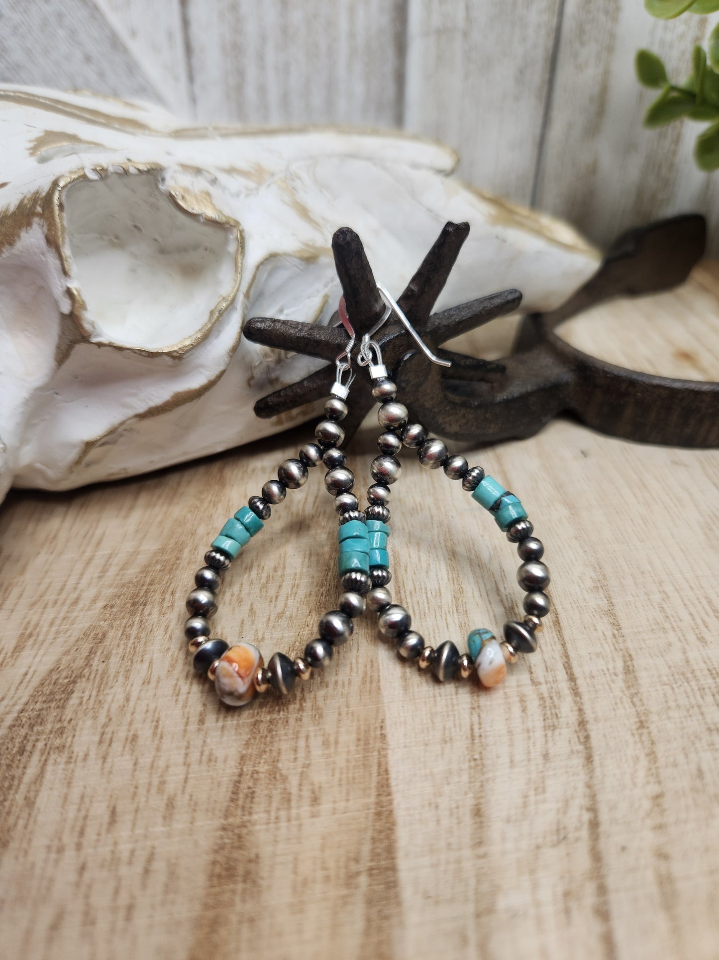 Sterling Silver Navajo Style Pearls, Rose Fold Filled, Spiny Oyster,and Heishi Yungai Turquoise
