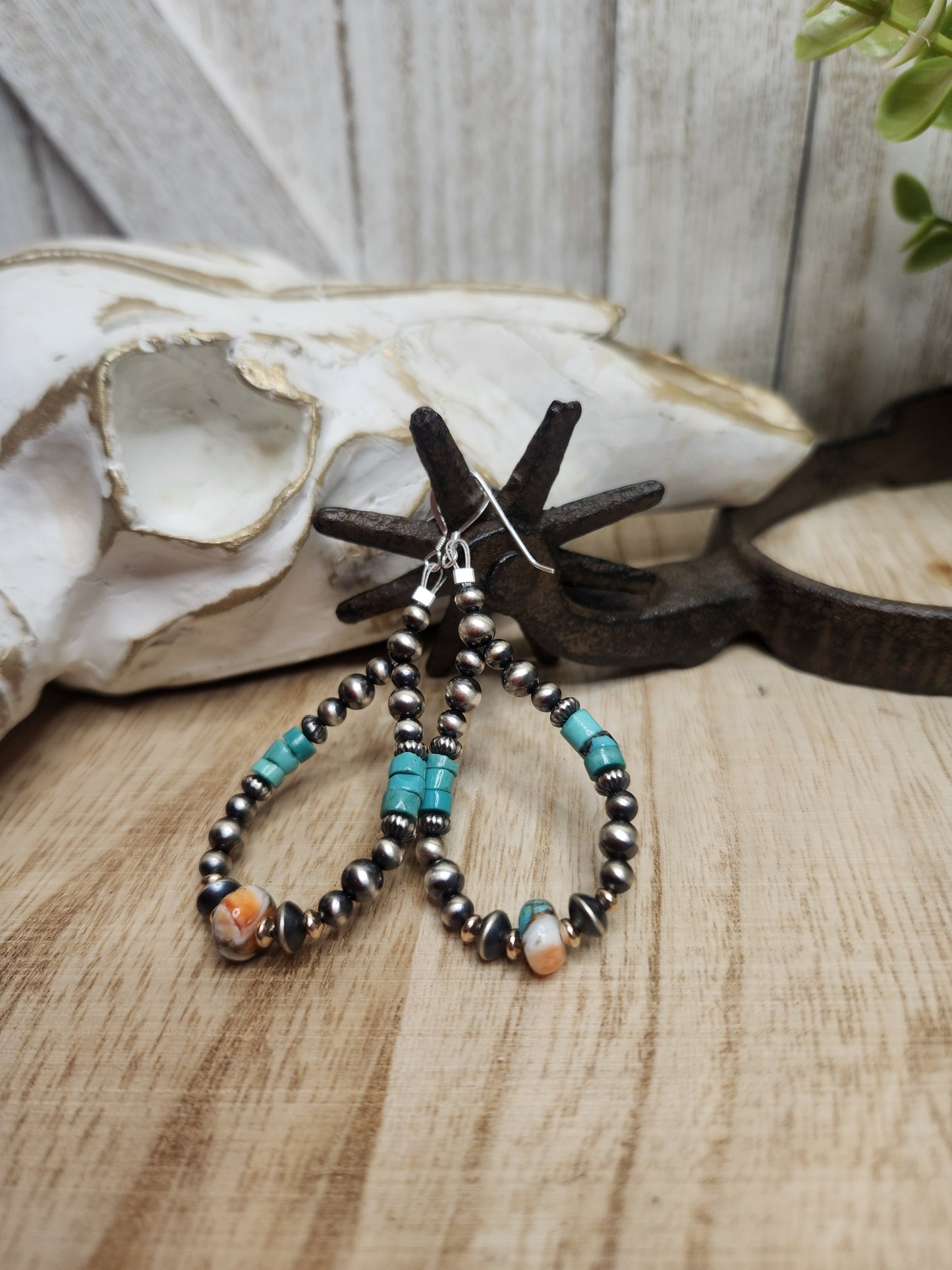 Sterling Silver Navajo Style Pearls, Rose Fold Filled, Spiny Oyster,and Heishi Yungai Turquoise