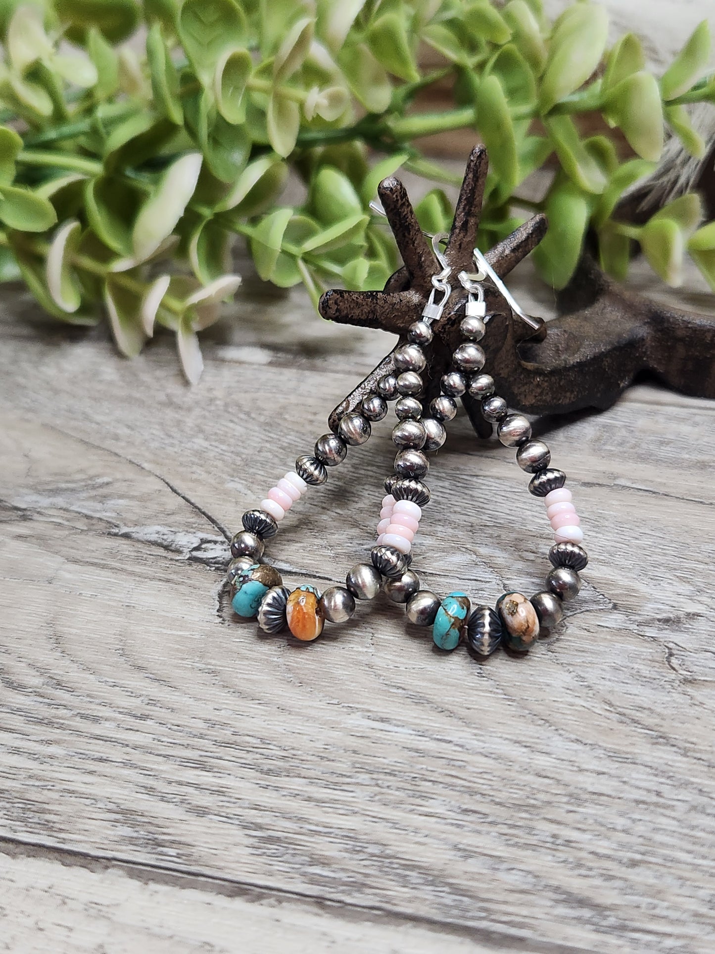 Pink Conch, Spiny Oyster Turquoise, & Sterling Silver Navajo Style Pearls
