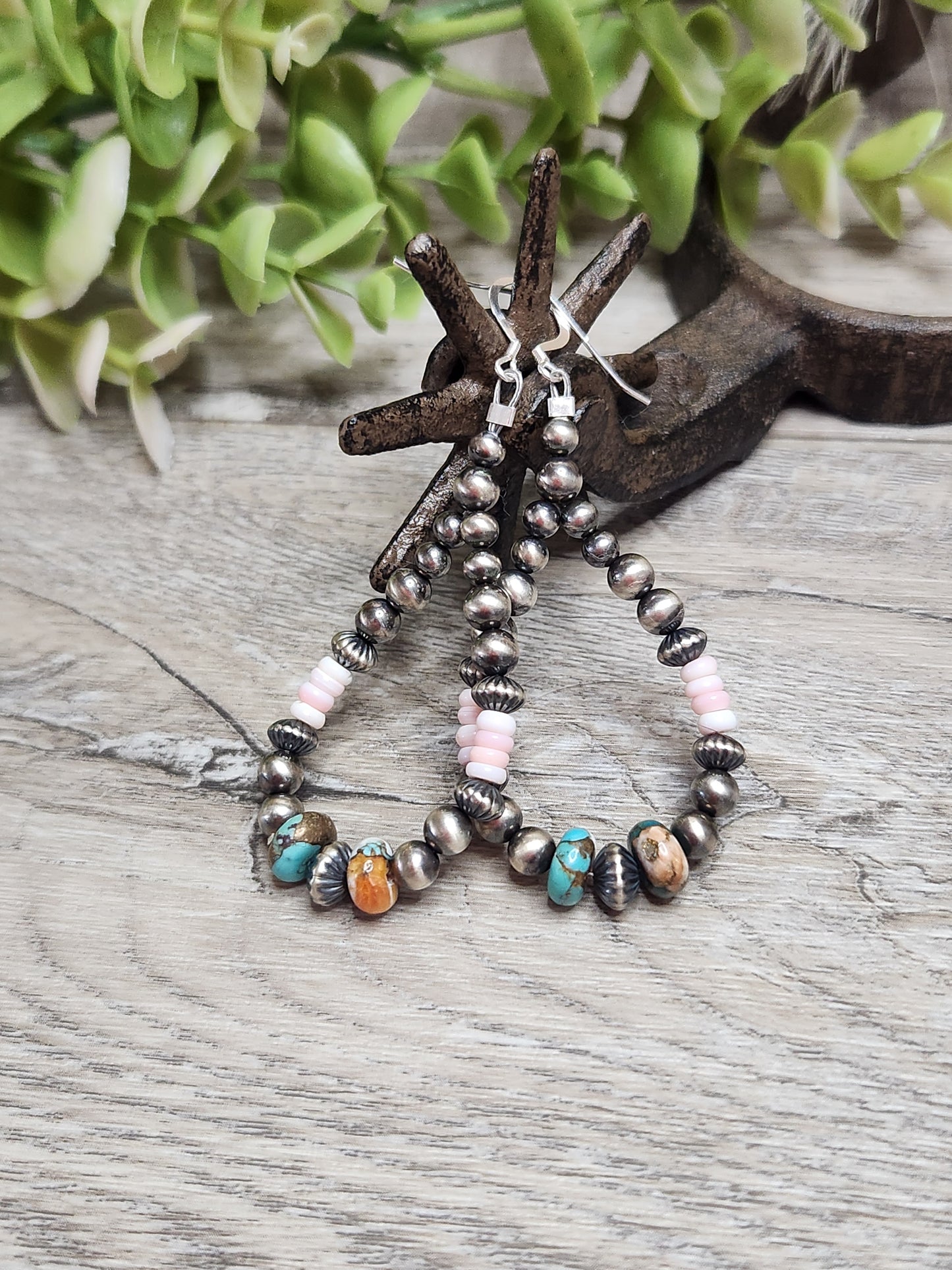 Pink Conch, Spiny Oyster Turquoise, & Sterling Silver Navajo Style Pearls