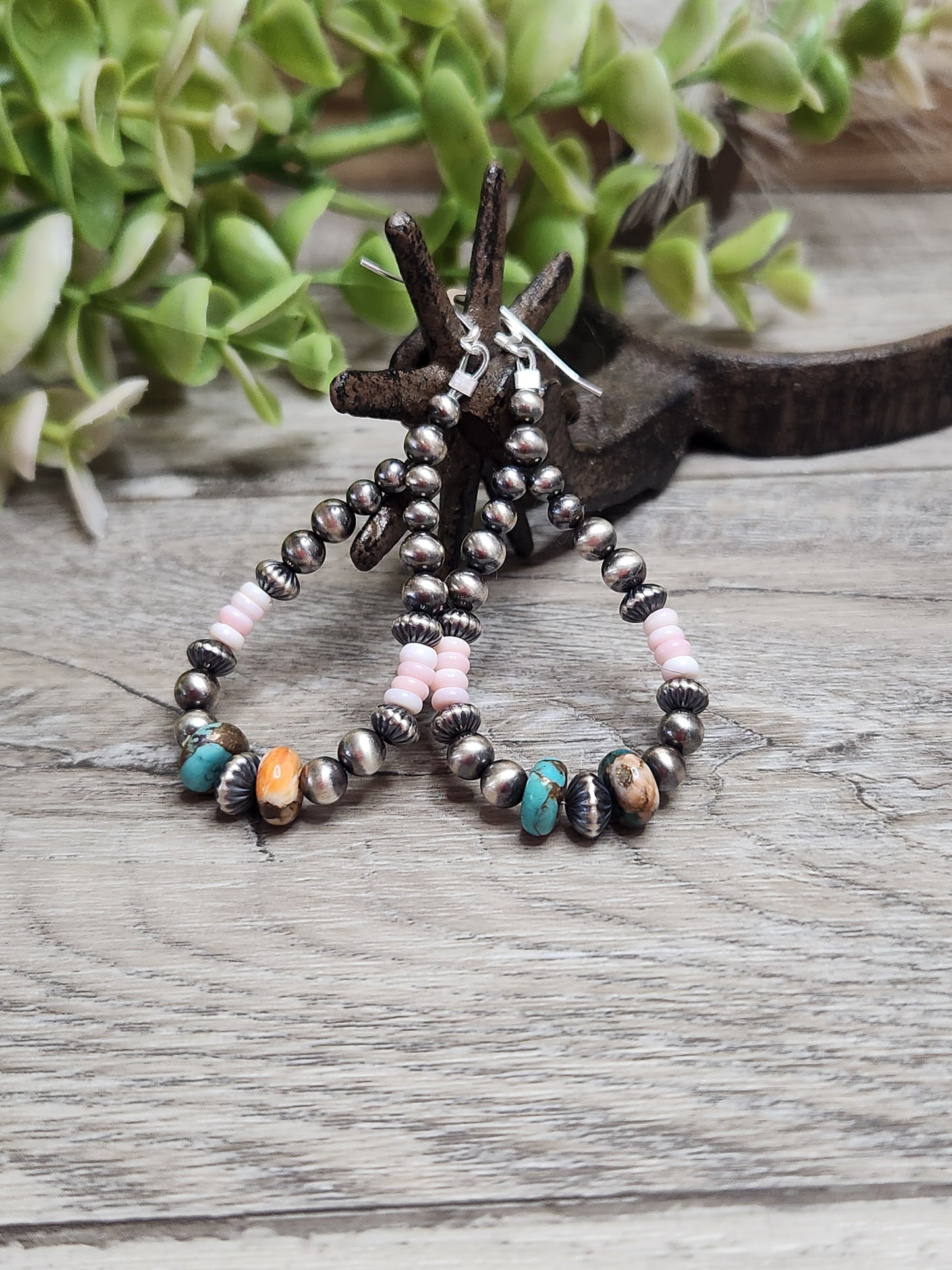Pink Conch, Spiny Oyster Turquoise, & Sterling Silver Navajo Style Pearls
