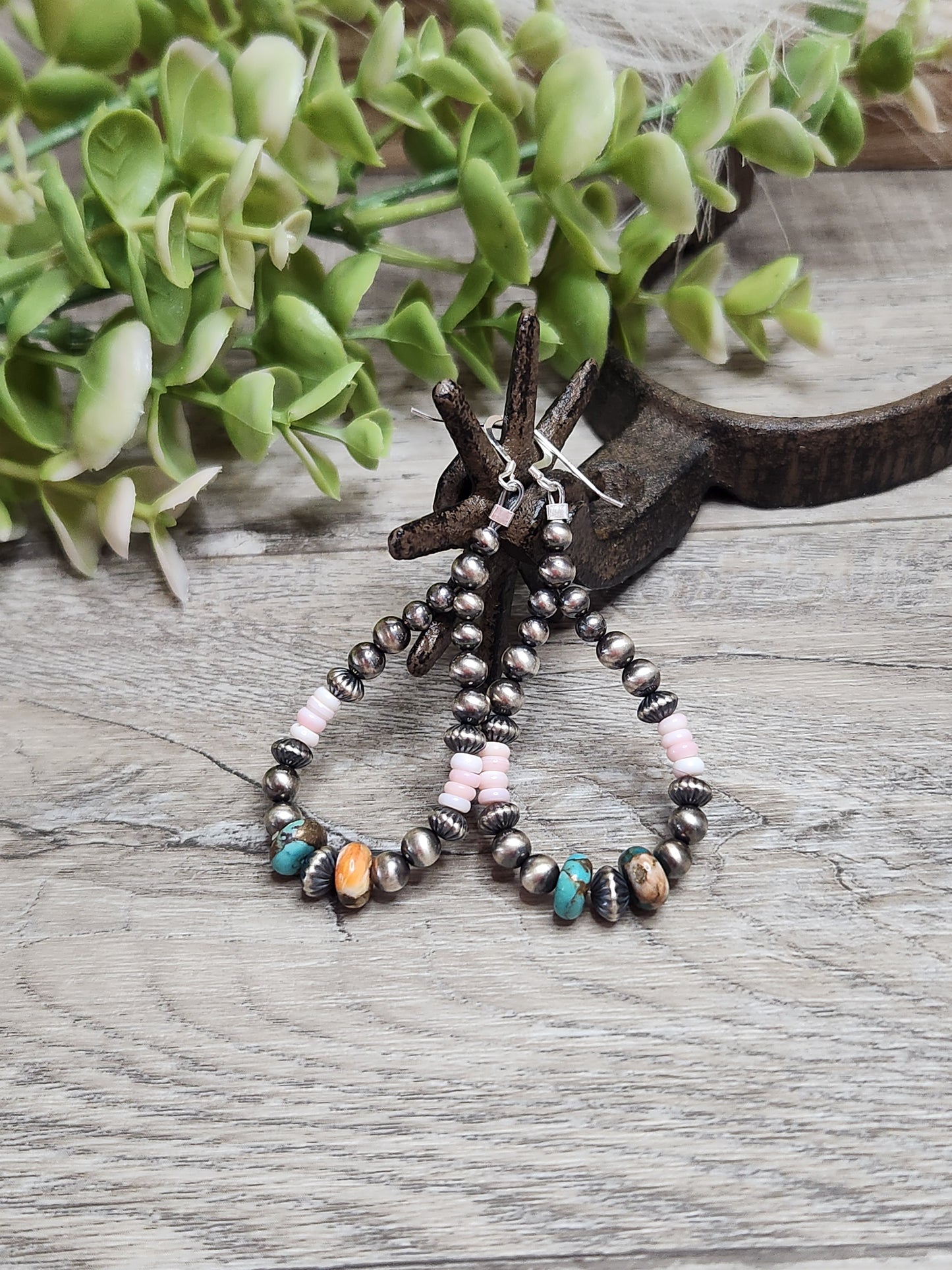 Pink Conch, Spiny Oyster Turquoise, & Sterling Silver Navajo Style Pearls