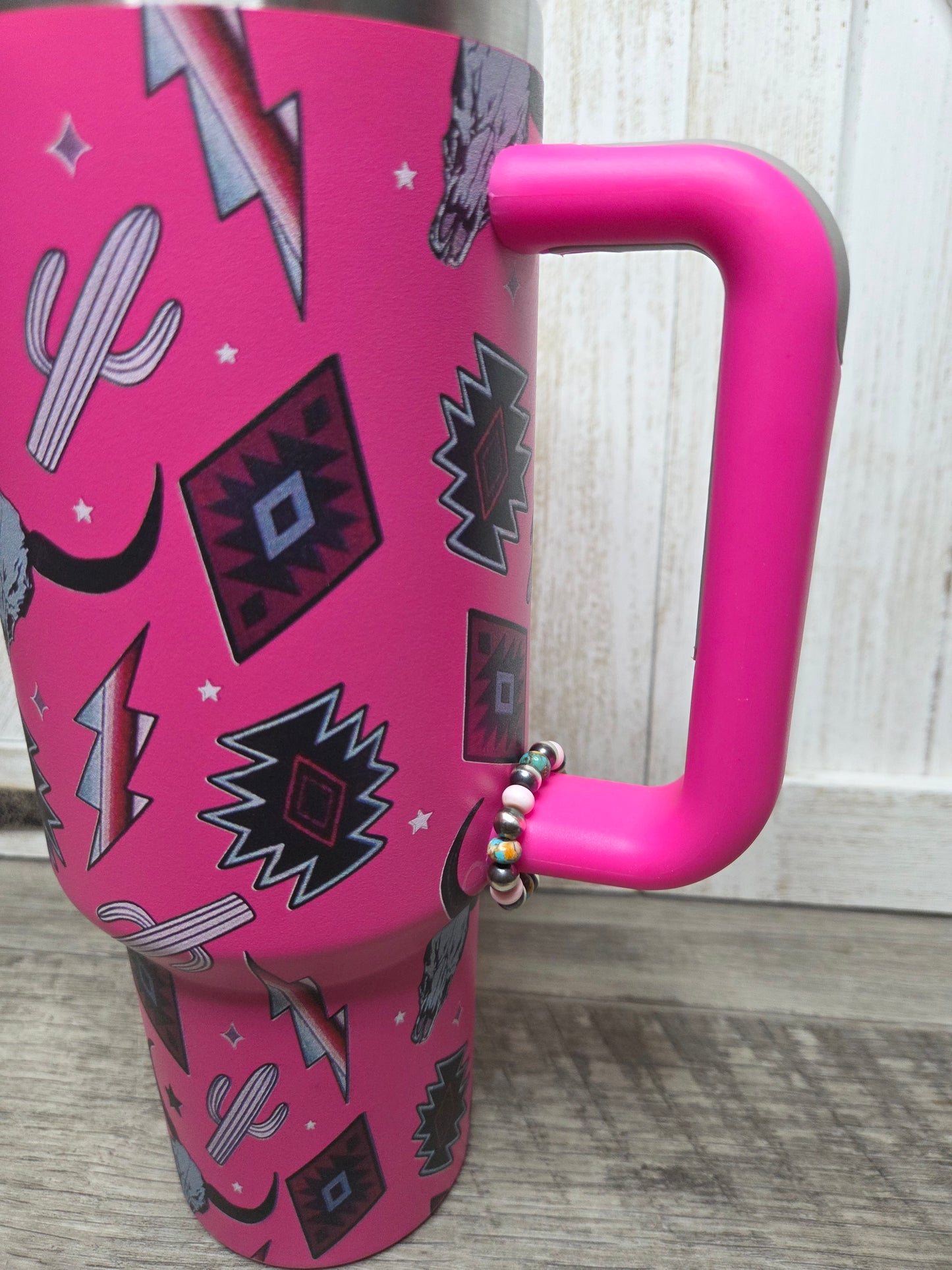 Pink Catus Long Horn lightning Bold- Pink Conch, Spiny Oyster Turquoise, Sterling Silver Pearls