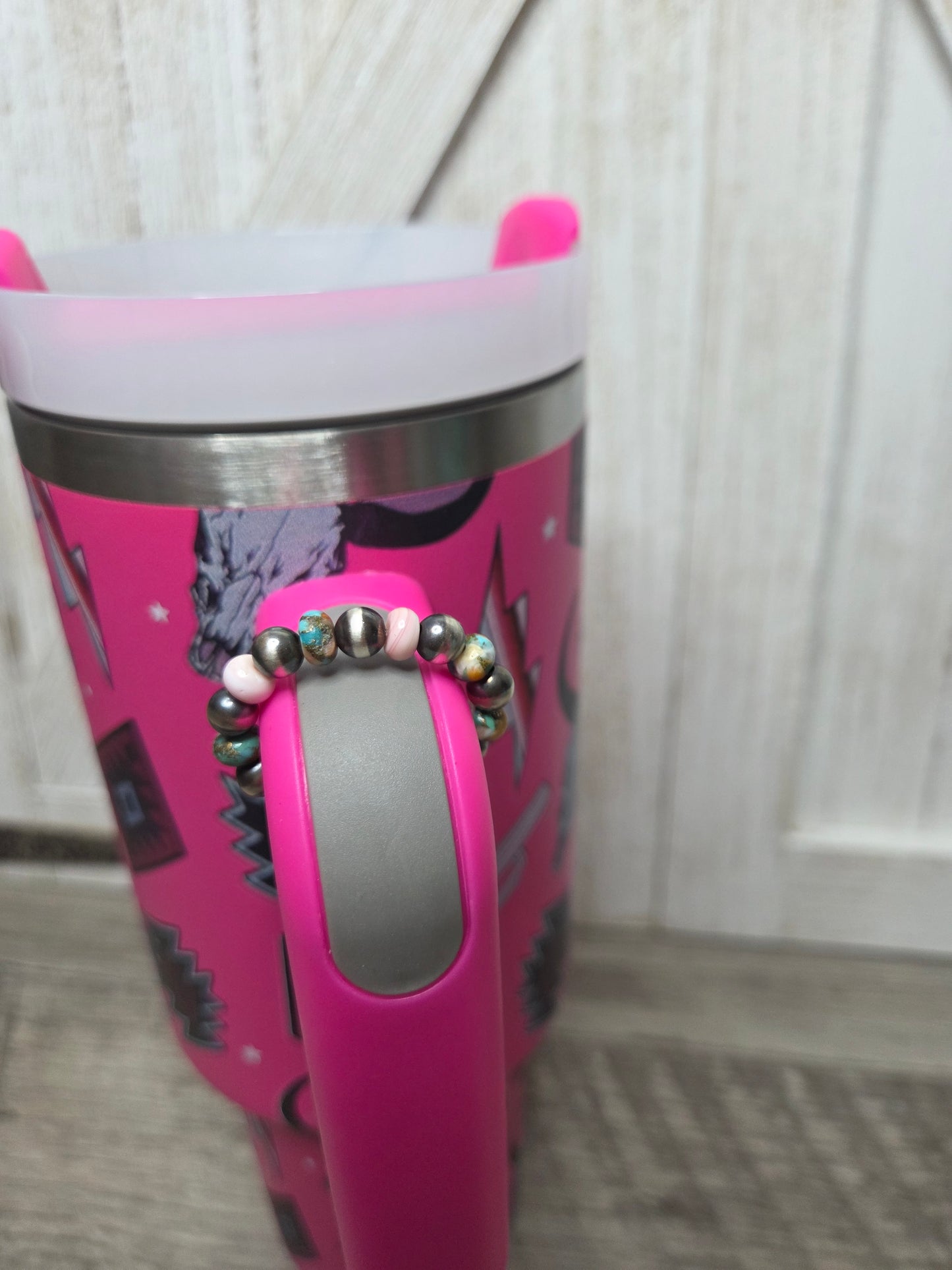 Pink Catus Long Horn lightning Bold- Pink Conch, Spiny Oyster Turquoise, Sterling Silver Pearls