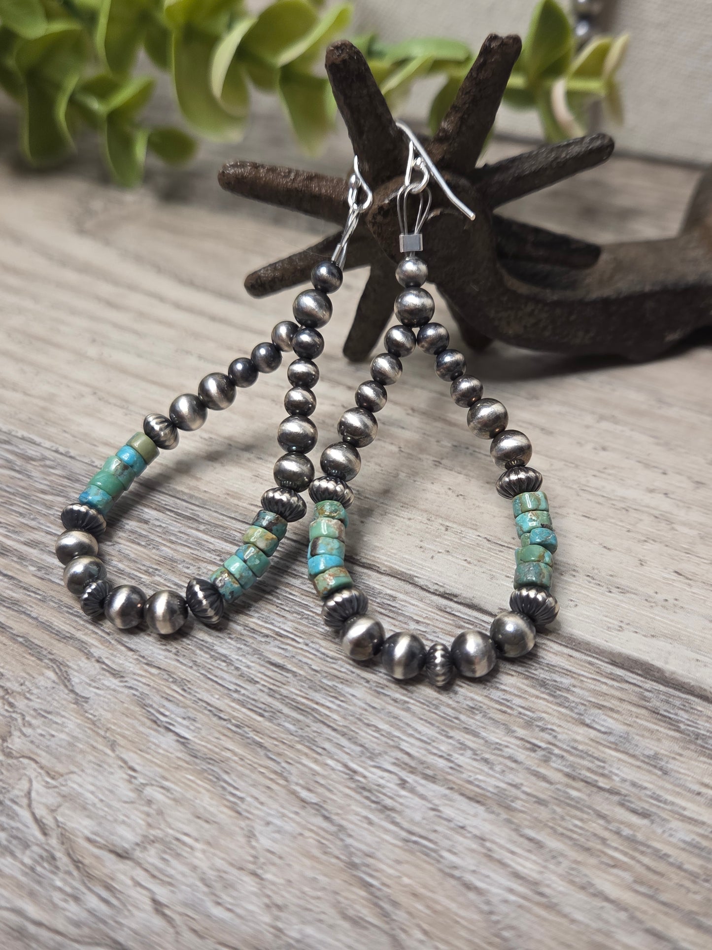 Sterling Silver Navajo Style Pearls and Turquoise