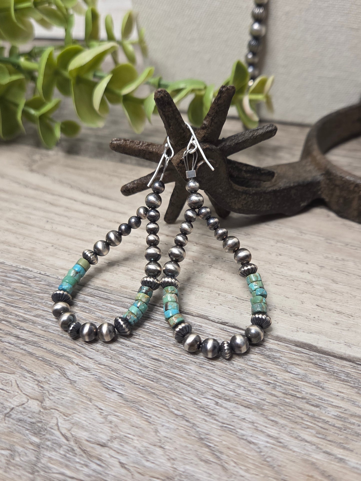 Sterling Silver Navajo Style Pearls and Turquoise