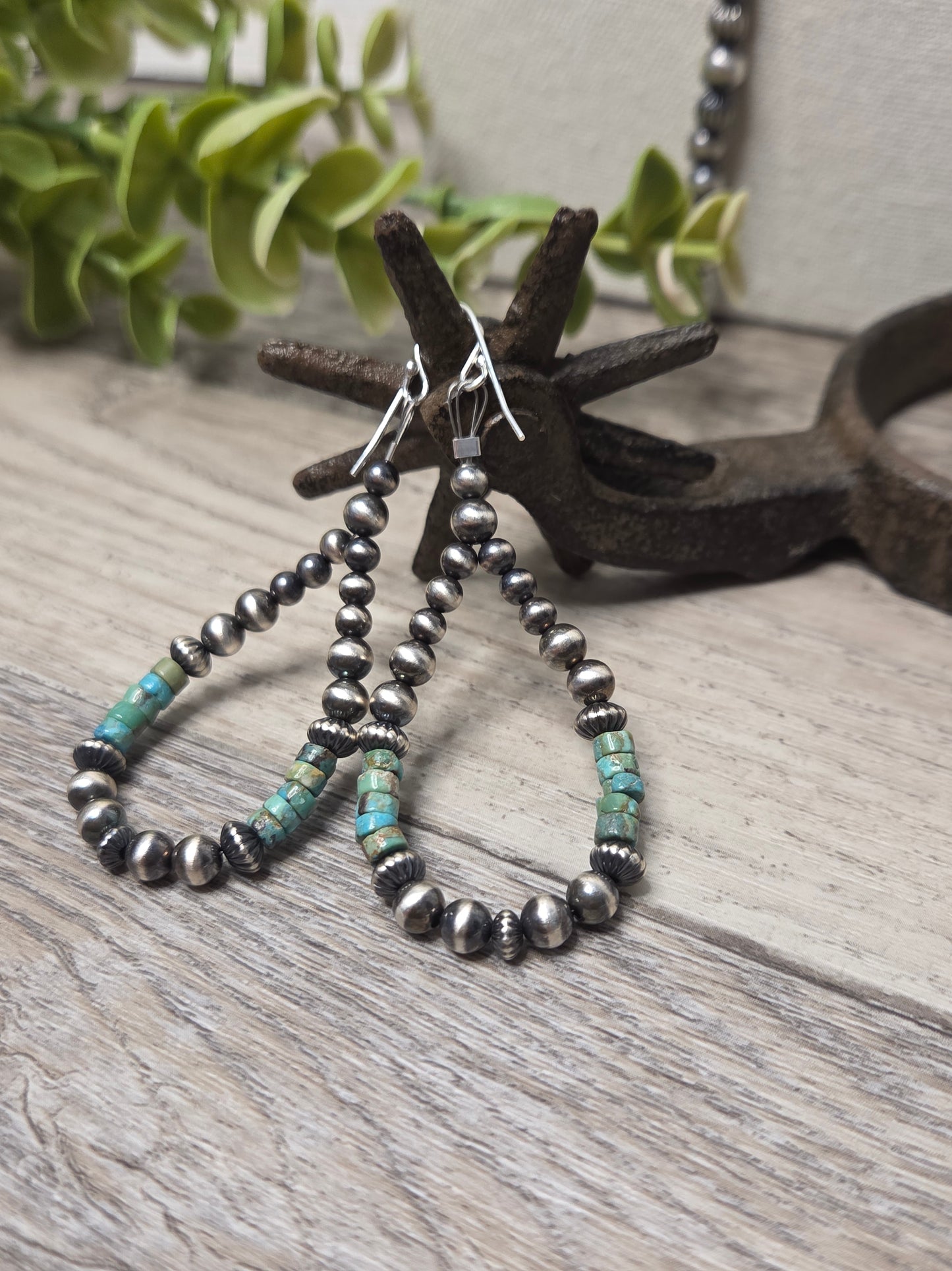 Sterling Silver Navajo Style Pearls and Turquoise