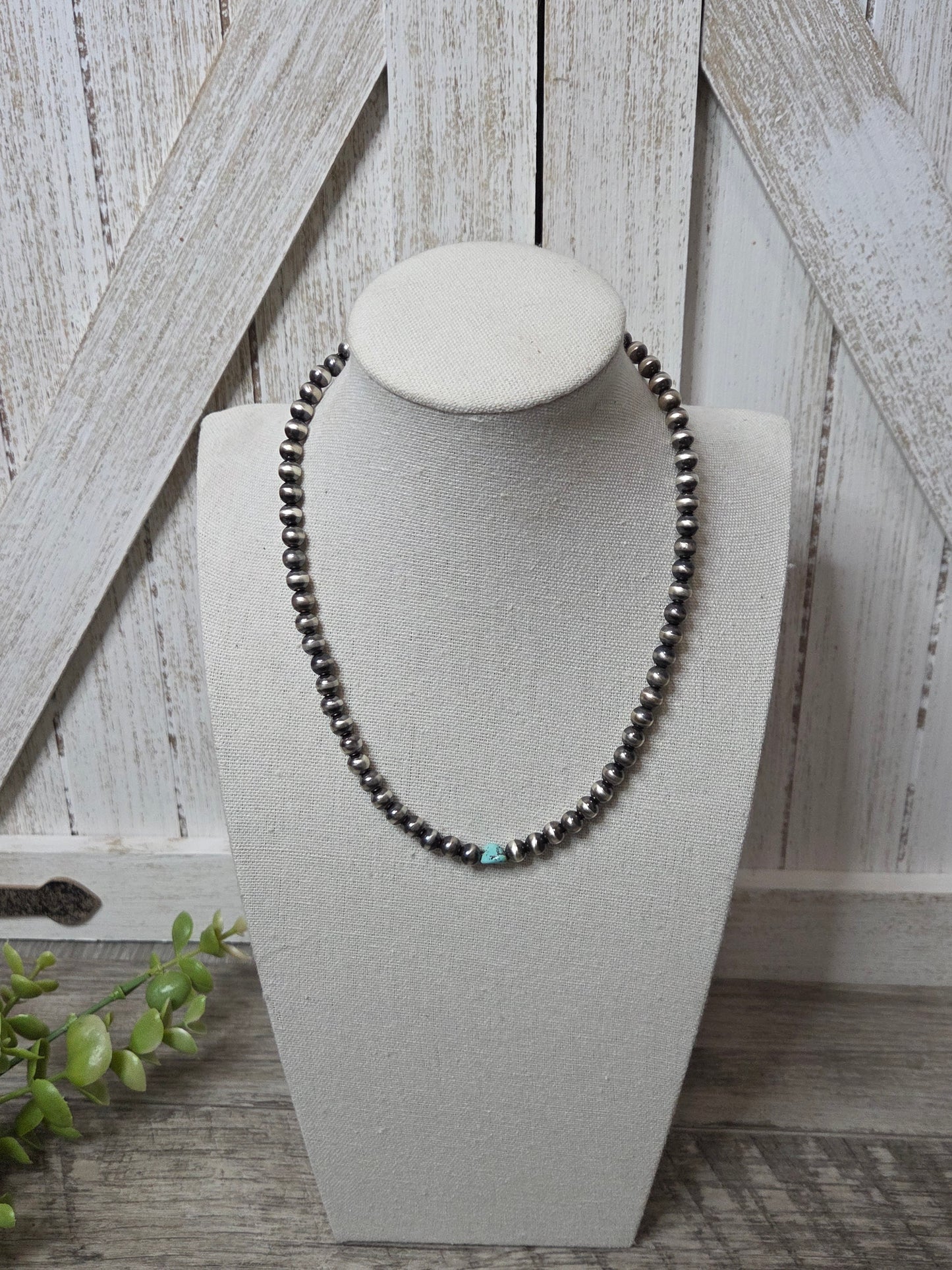 Sterling Silver Navajo Style Pearls & Turquoise Nugget.