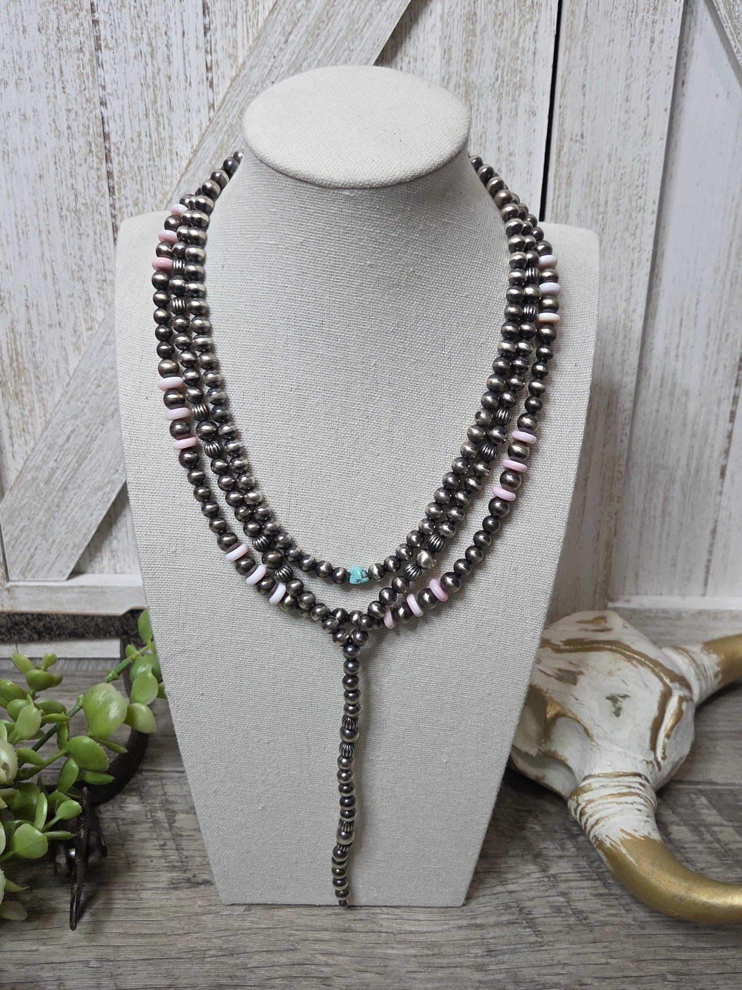 Sterling Silver Navajo Style Pearls & Turquoise Nugget.