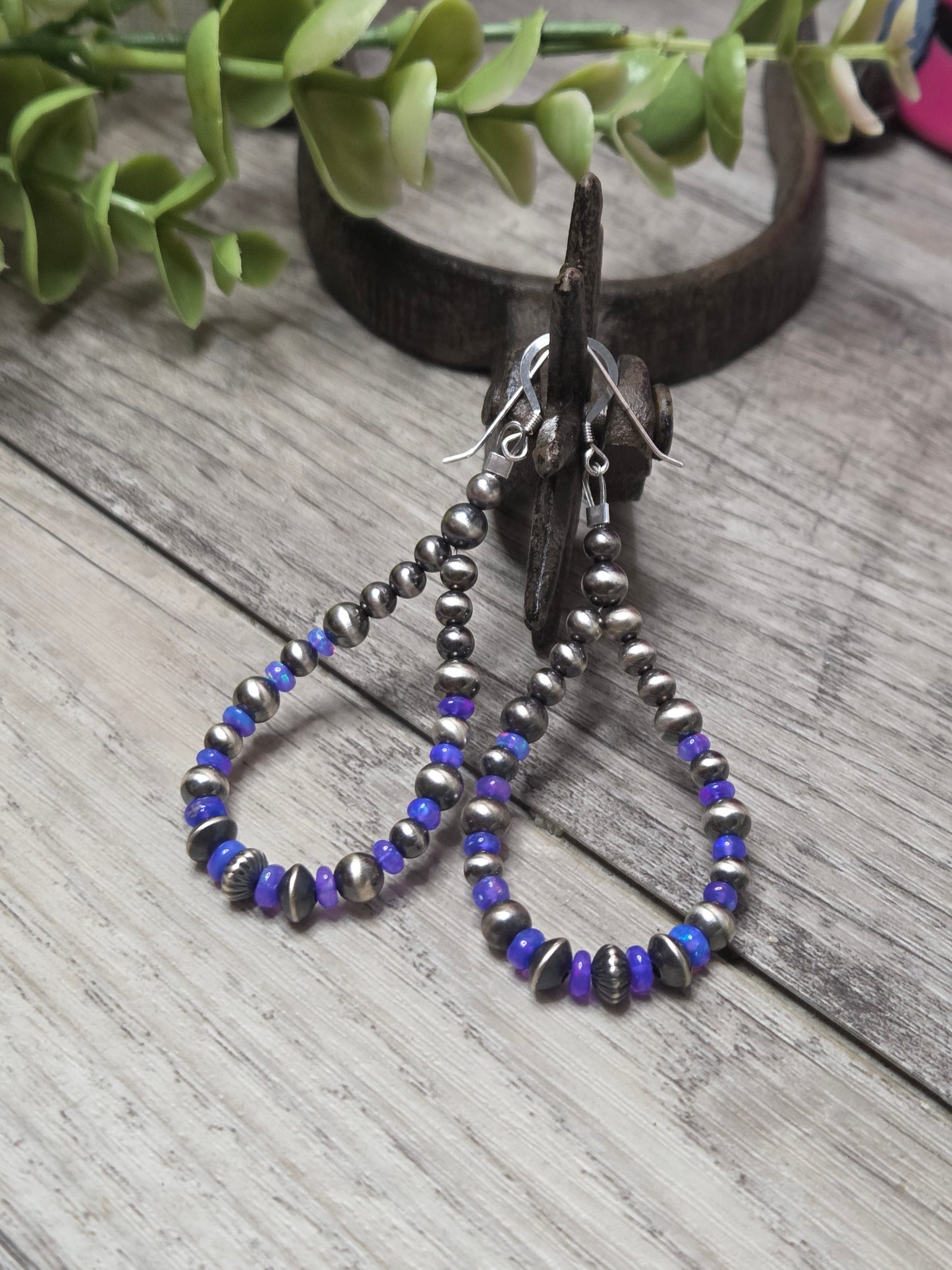 Blue/ Purple Opal & Sterling Silver Navajo Style Pearls