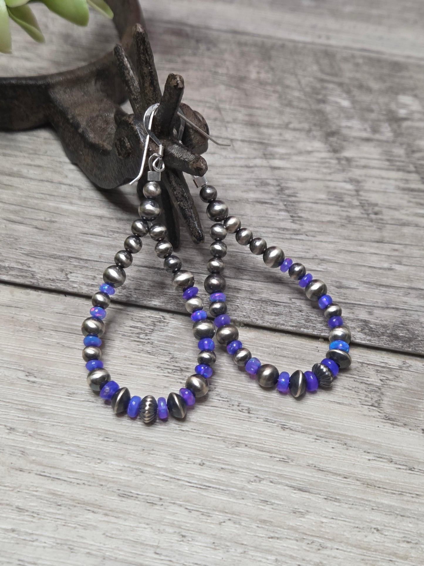 Blue/ Purple Opal & Sterling Silver Navajo Style Pearls