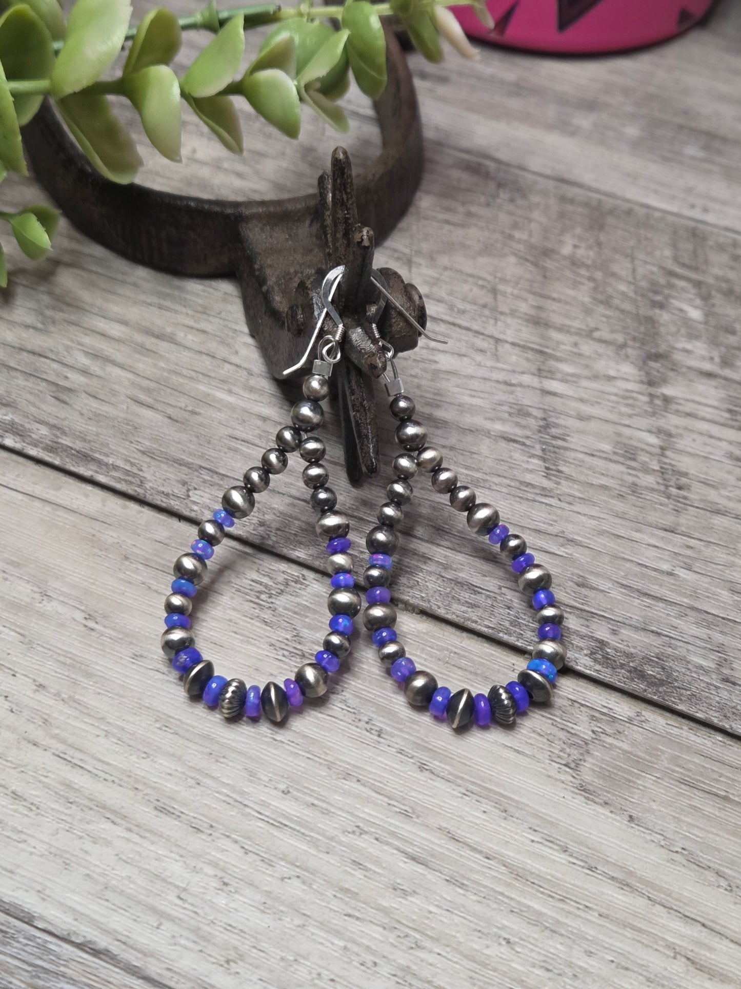 Blue/ Purple Opal & Sterling Silver Navajo Style Pearls