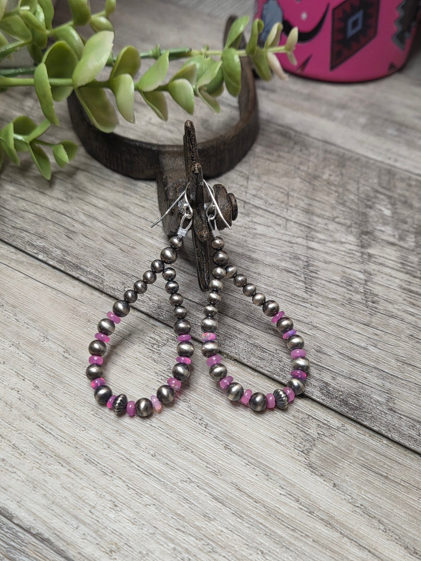 Pink Opal & Sterling Silver Navajo Style Pearls