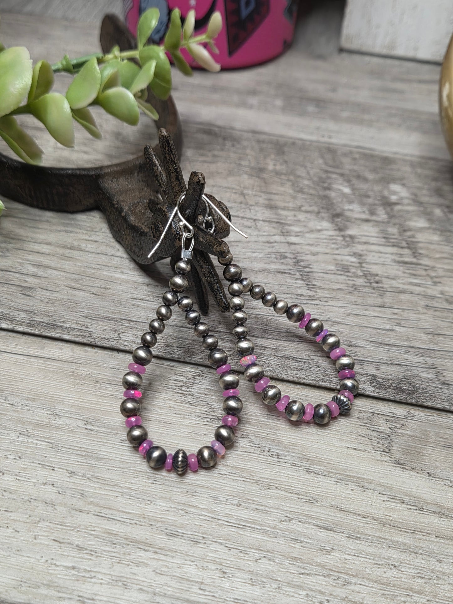 Pink Opal & Sterling Silver Navajo Style Pearls