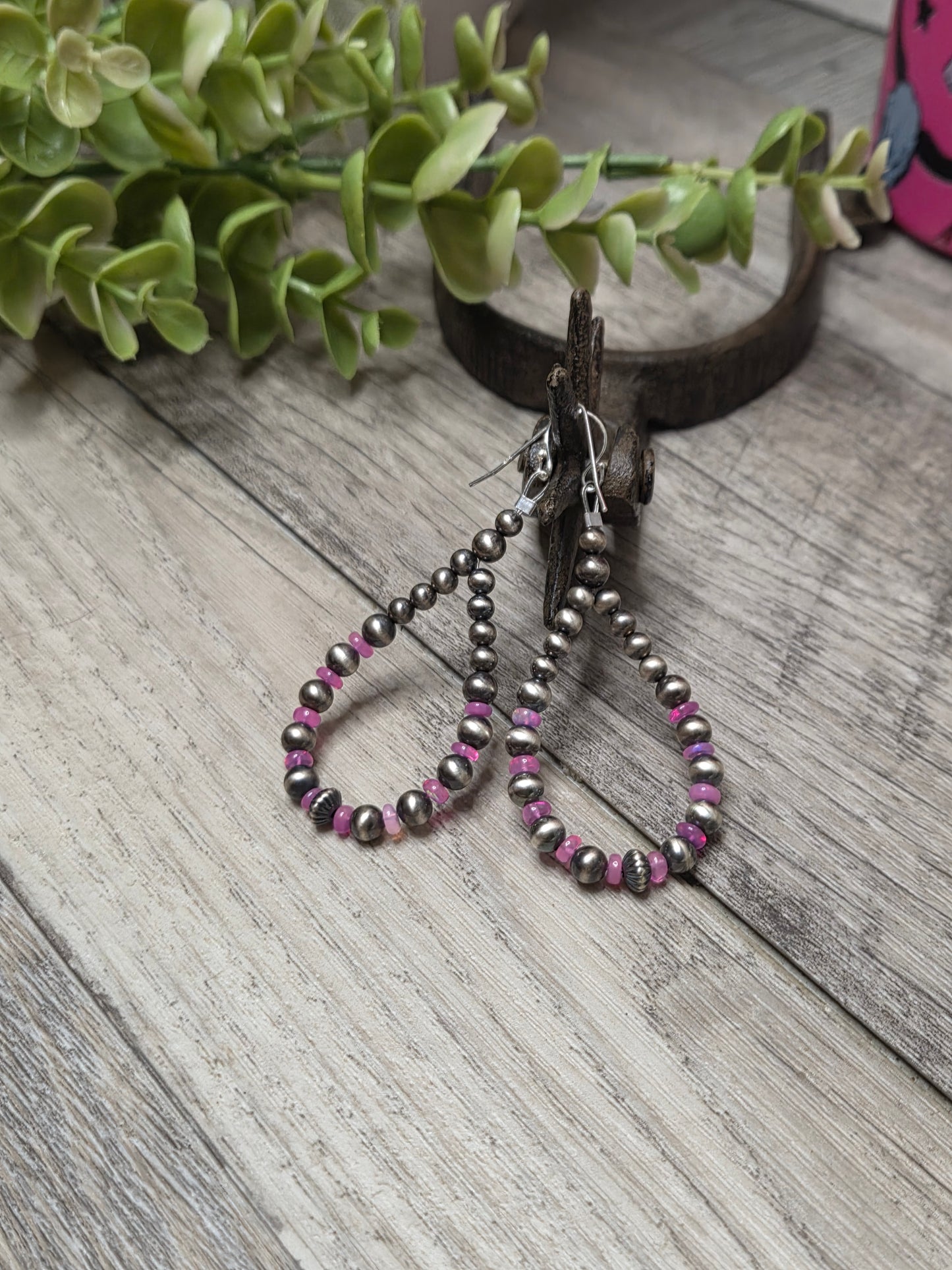 Pink Opal & Sterling Silver Navajo Style Pearls