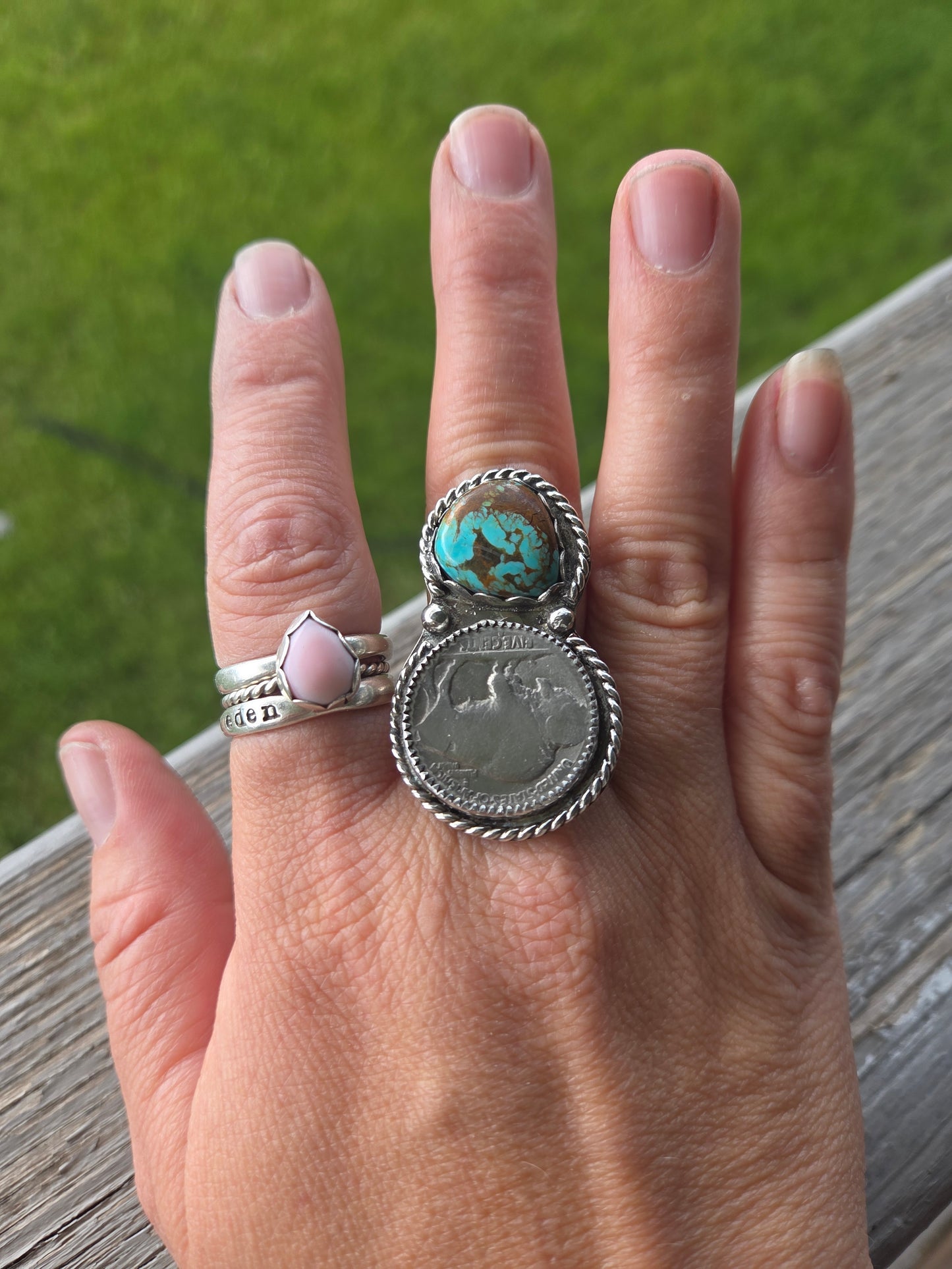 Tyrone Turquoise & Buffalo • Sterling Silver Size 8 3/4