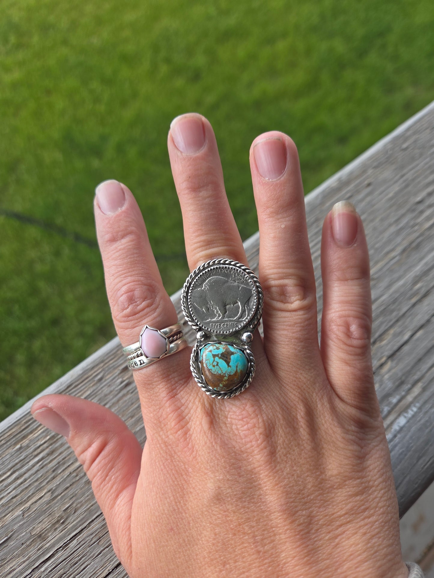 Tyrone Turquoise & Buffalo • Sterling Silver Size 8 3/4