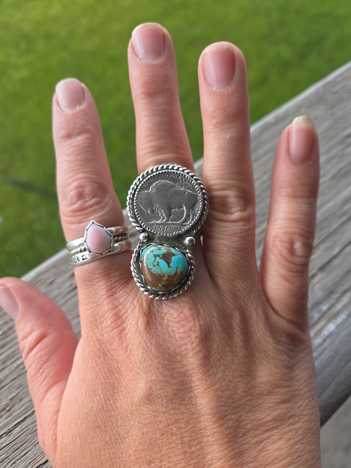 Tyrone Turquoise & Buffalo • Sterling Silver Size 8 3/4
