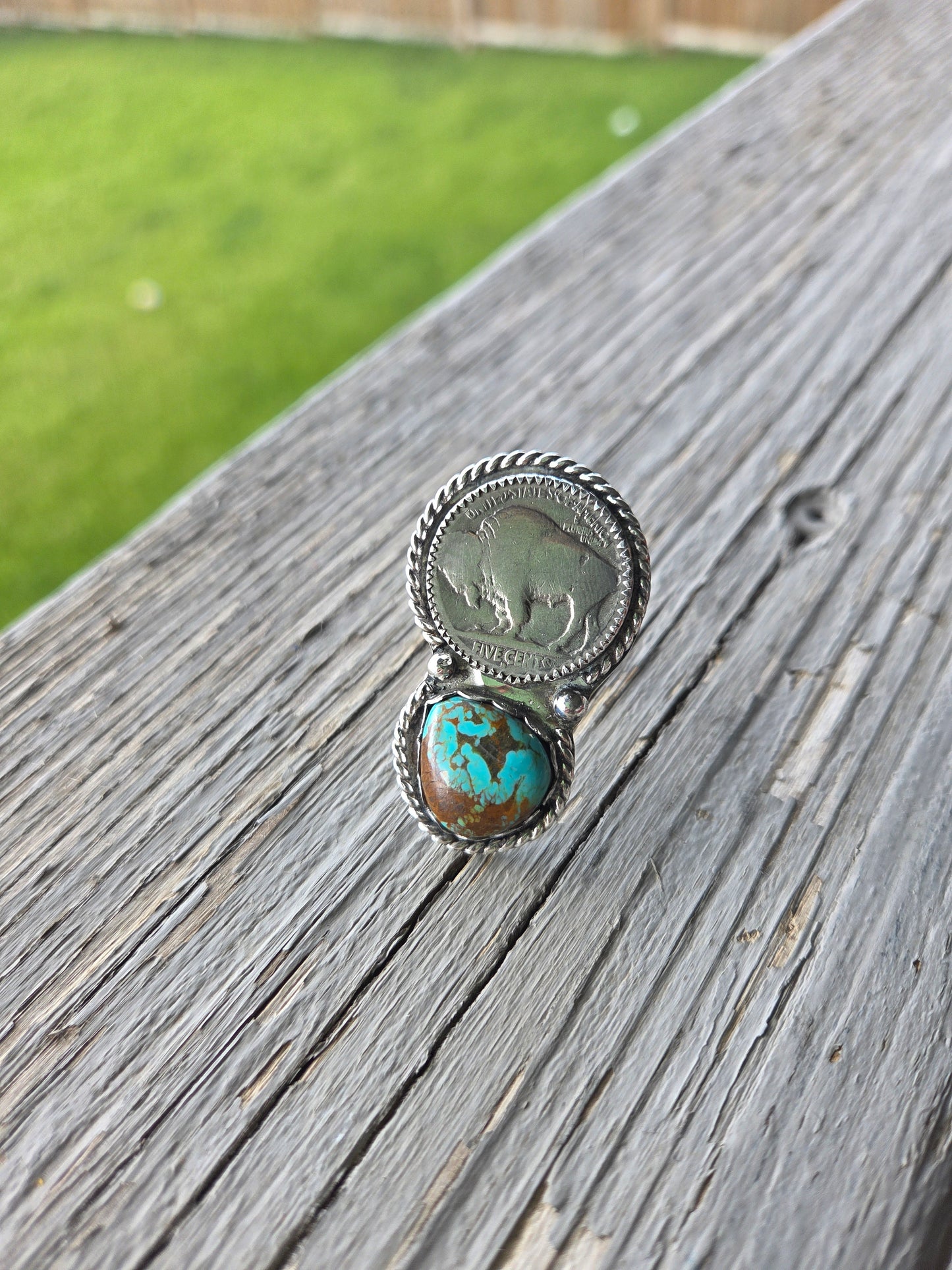 Tyrone Turquoise & Buffalo • Sterling Silver Size 8 3/4