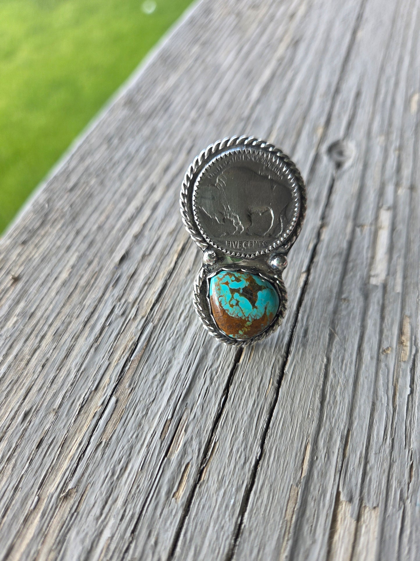 Tyrone Turquoise & Buffalo • Sterling Silver Size 8 3/4