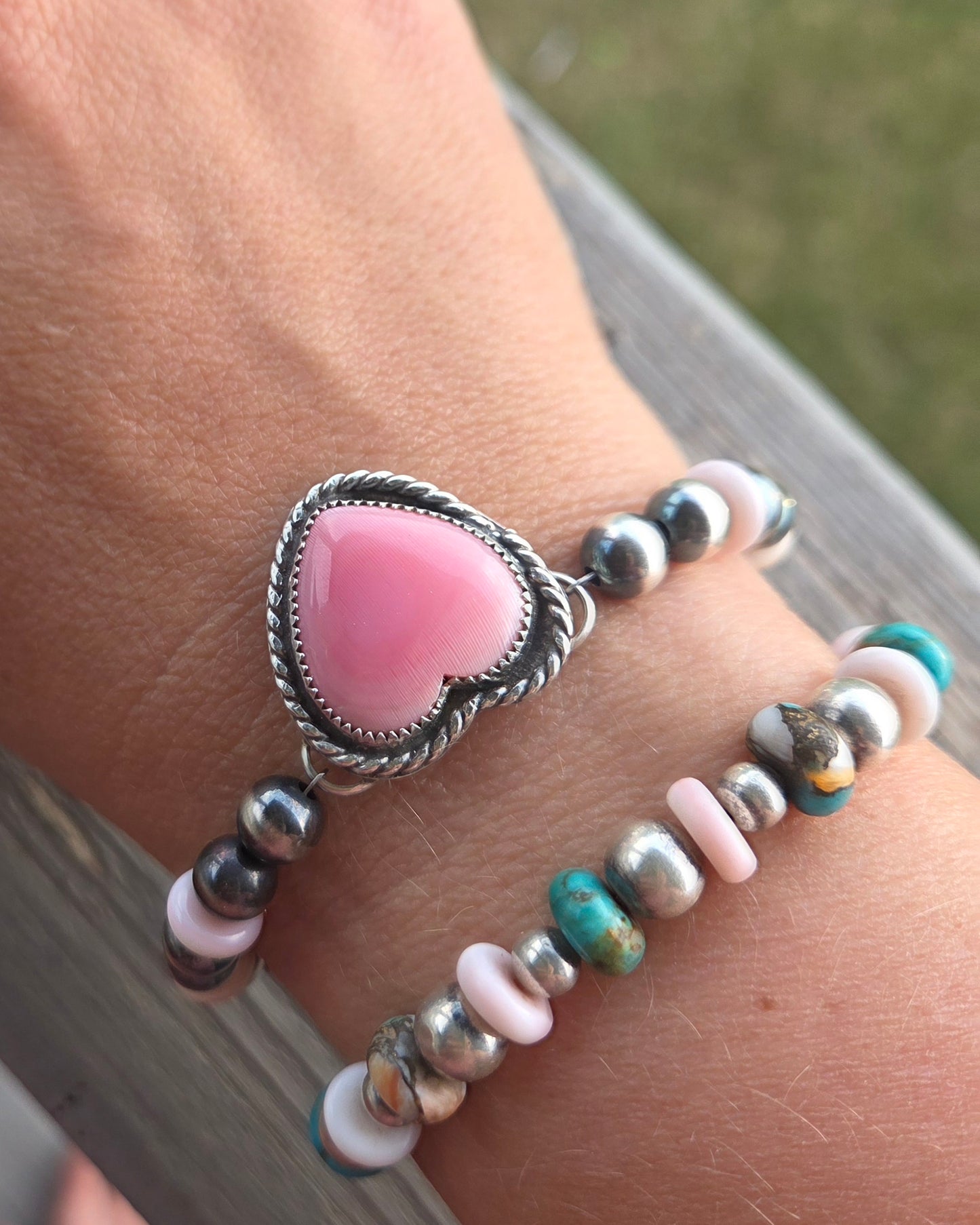 Pink Conch Heart•Pink Conch•Sterling Silver Navajo Style Pearl • Sterling Silver Adjustable clasp