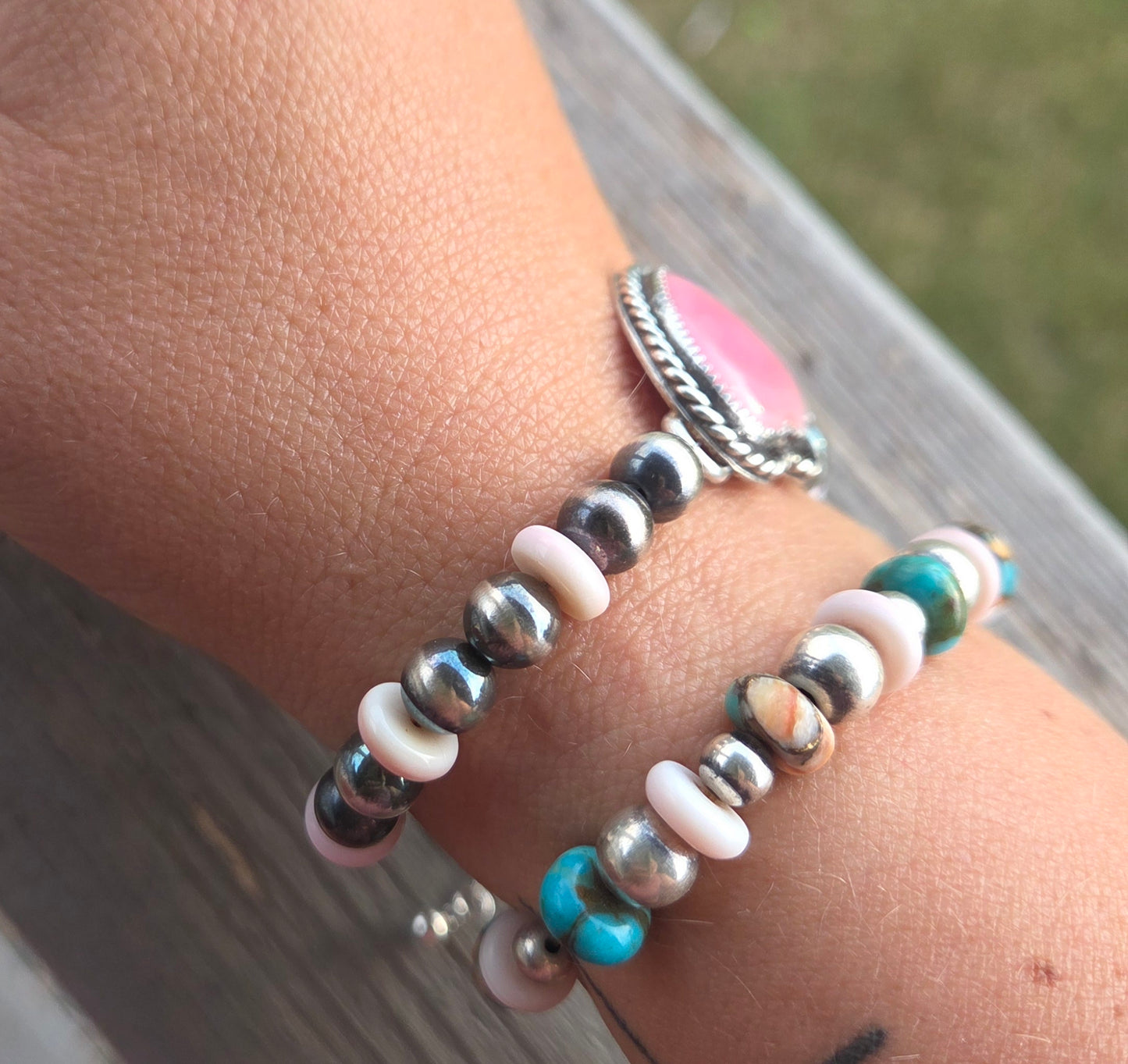 Pink Conch Heart•Pink Conch•Sterling Silver Navajo Style Pearl • Sterling Silver Adjustable clasp