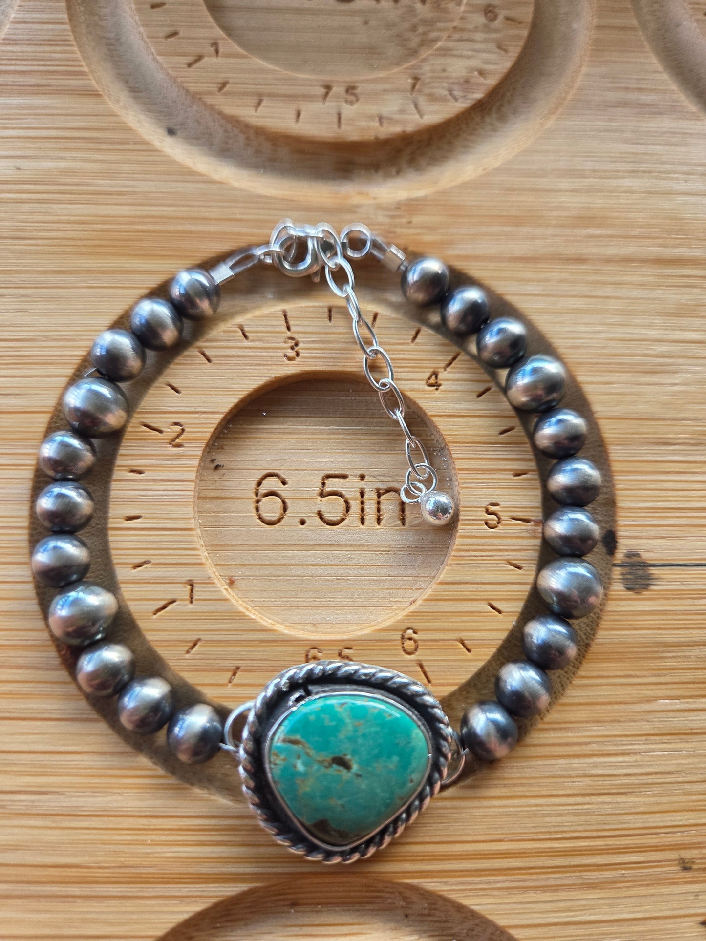 Tyrone Turquoise Pendant •Sterling Silver Navajo Style Pearl • Sterling Silver Adjustable clasp