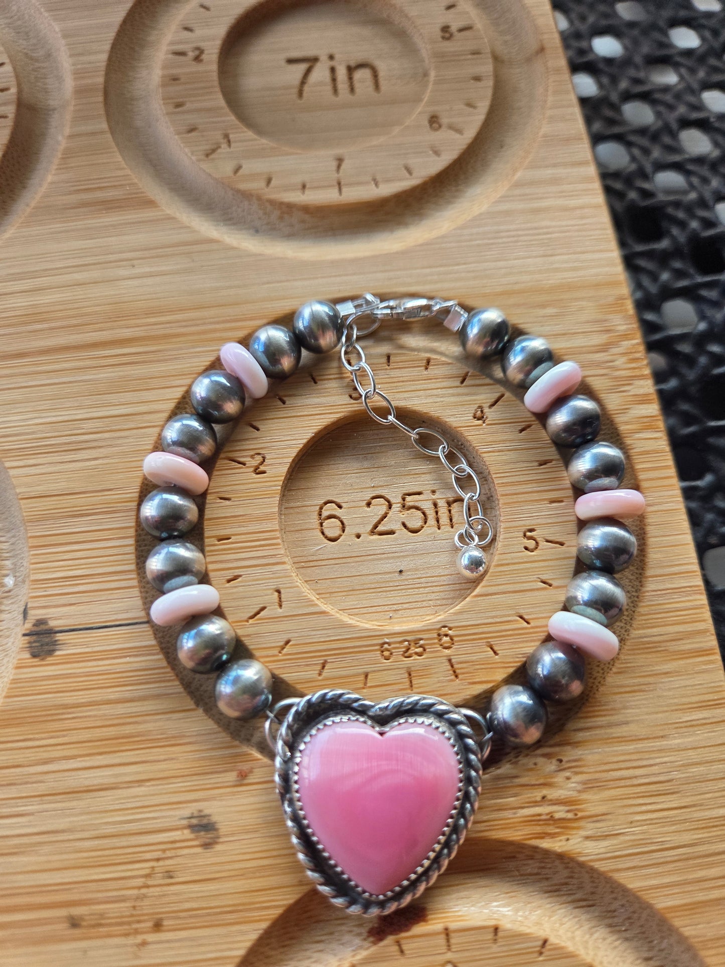 Pink Conch Heart•Pink Conch•Sterling Silver Navajo Style Pearl • Sterling Silver Adjustable clasp