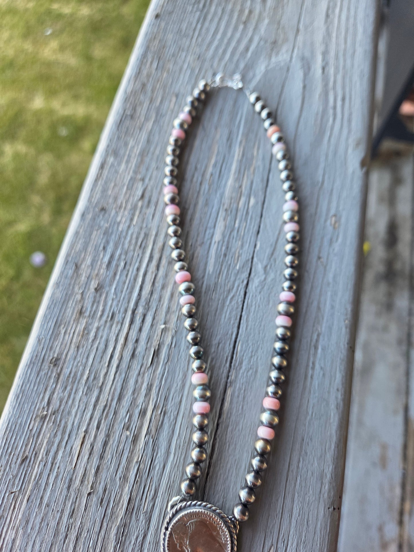 Buffalo Coin • Pink Conch • Sterling Silver Navajo Style Pearl