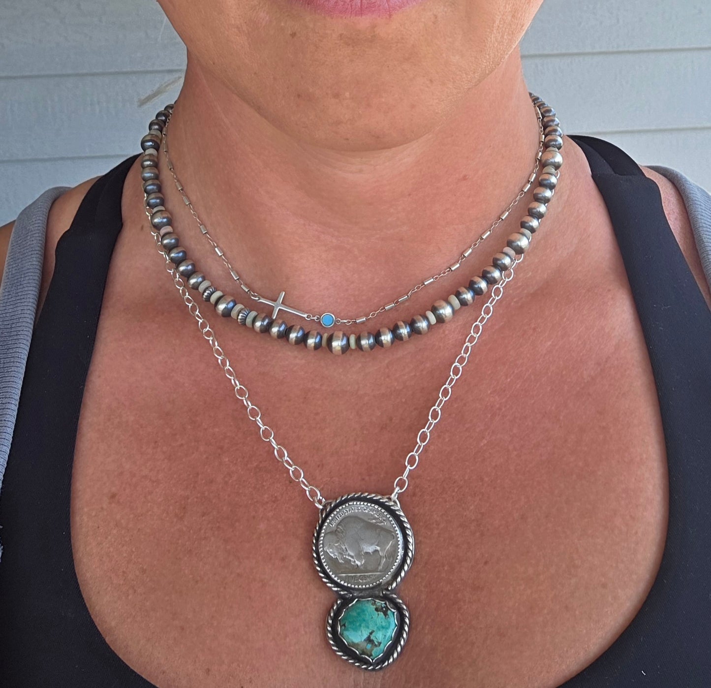 Buffalo Coin and Tyrone Turquoise 20 inches