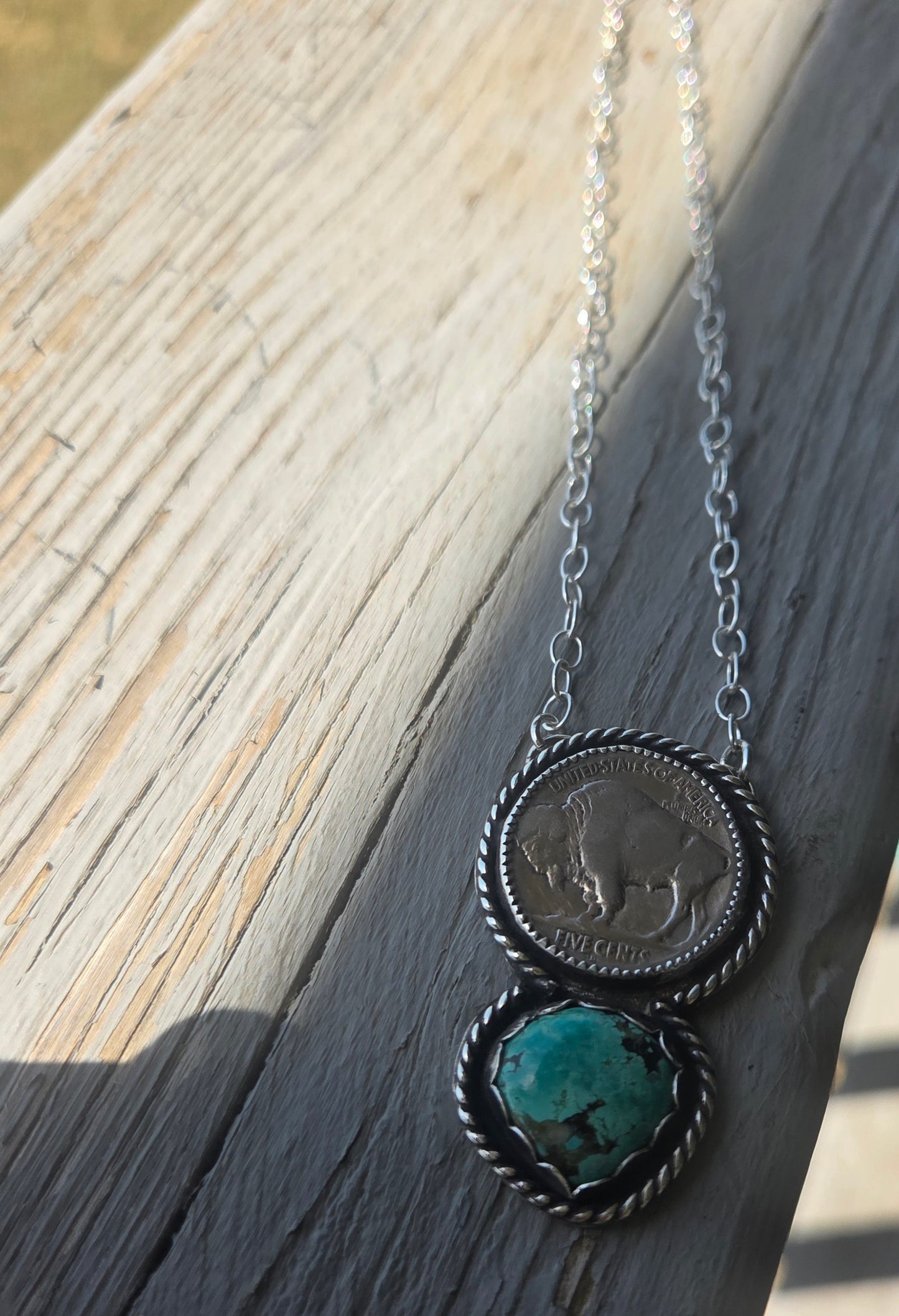 Buffalo Coin and Tyrone Turquoise 20 inches