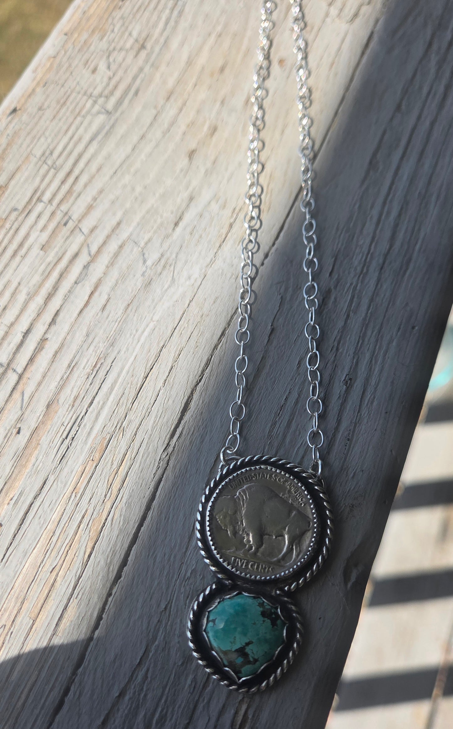 Buffalo Coin and Tyrone Turquoise 20 inches