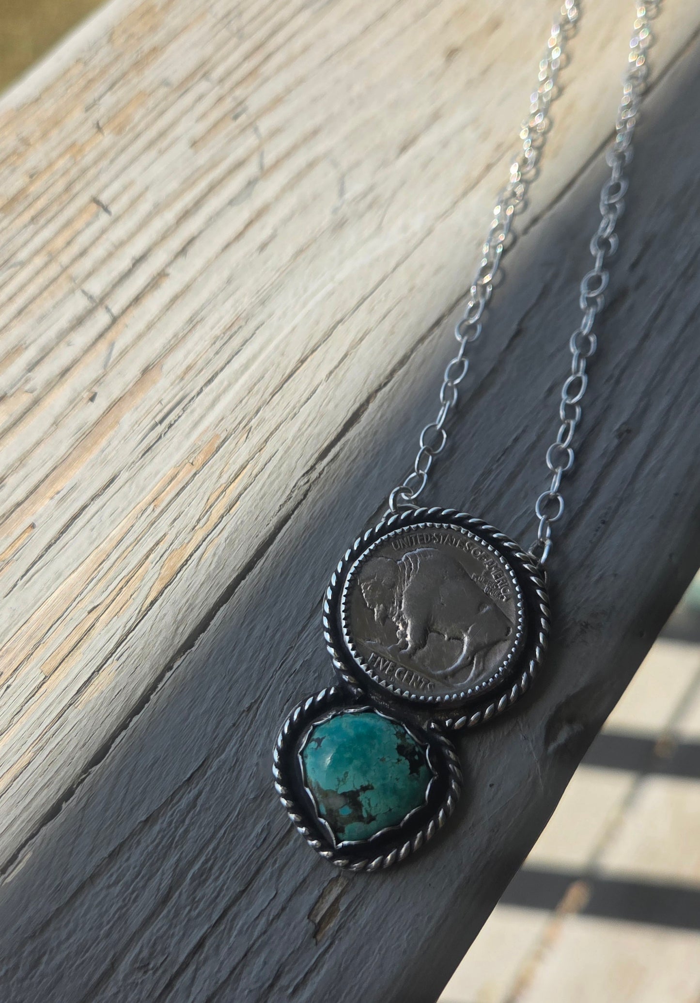 Buffalo Coin and Tyrone Turquoise 20 inches