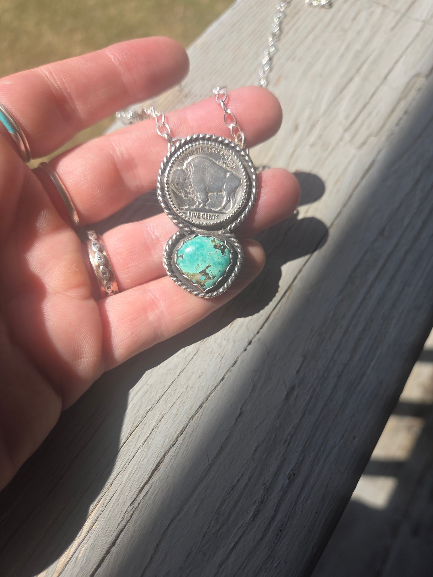 Buffalo Coin and Tyrone Turquoise 20 inches