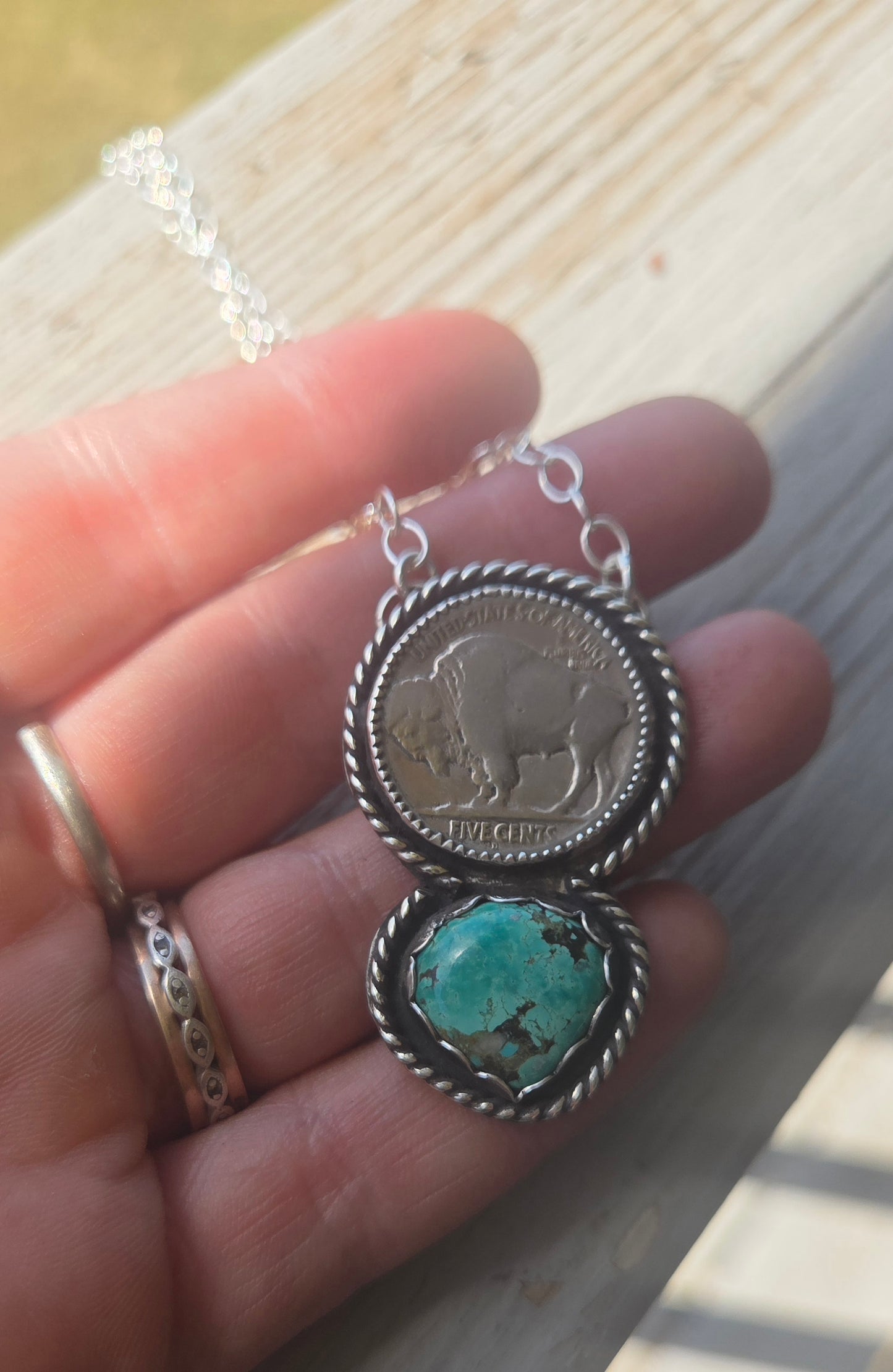 Buffalo Coin and Tyrone Turquoise 20 inches