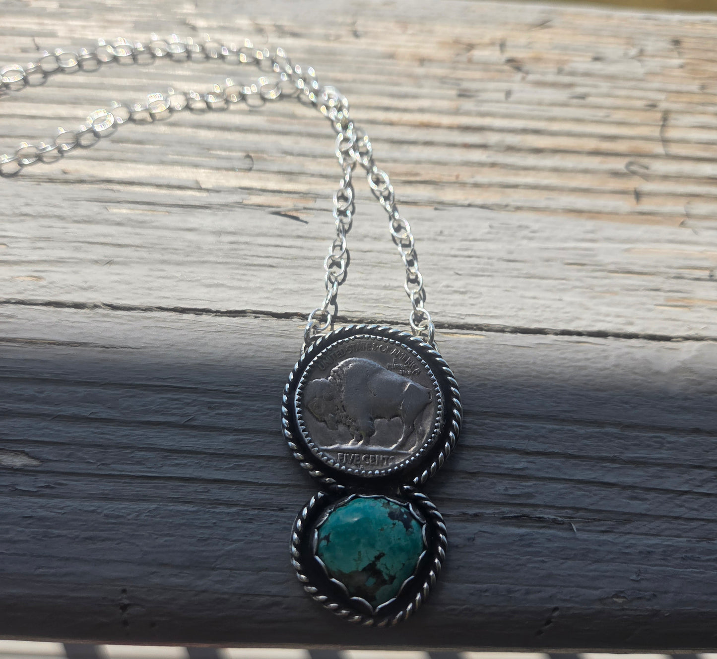 Buffalo Coin and Tyrone Turquoise 20 inches