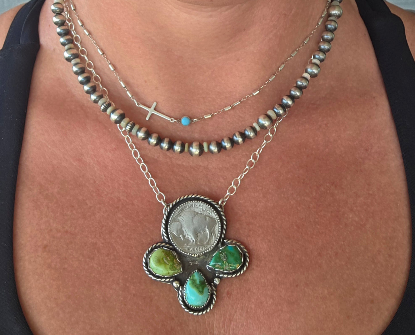 Buffalo Coin and Sonoran Turquoise 20 inches