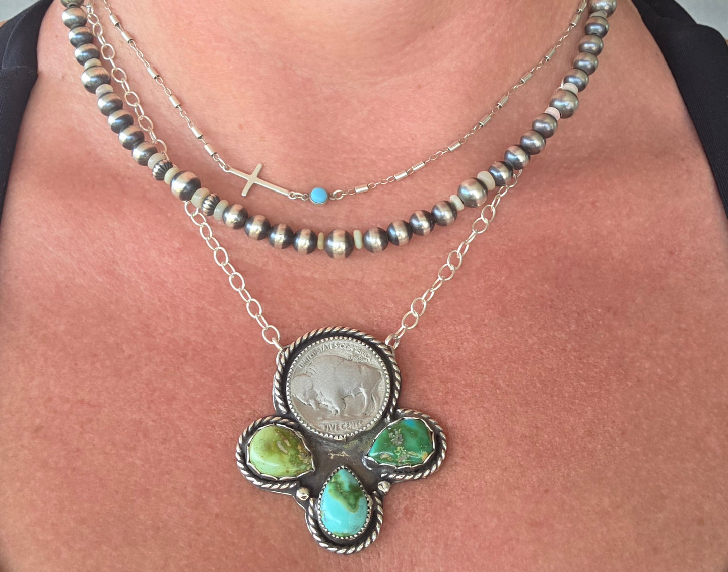 Buffalo Coin and Sonoran Turquoise 20 inches