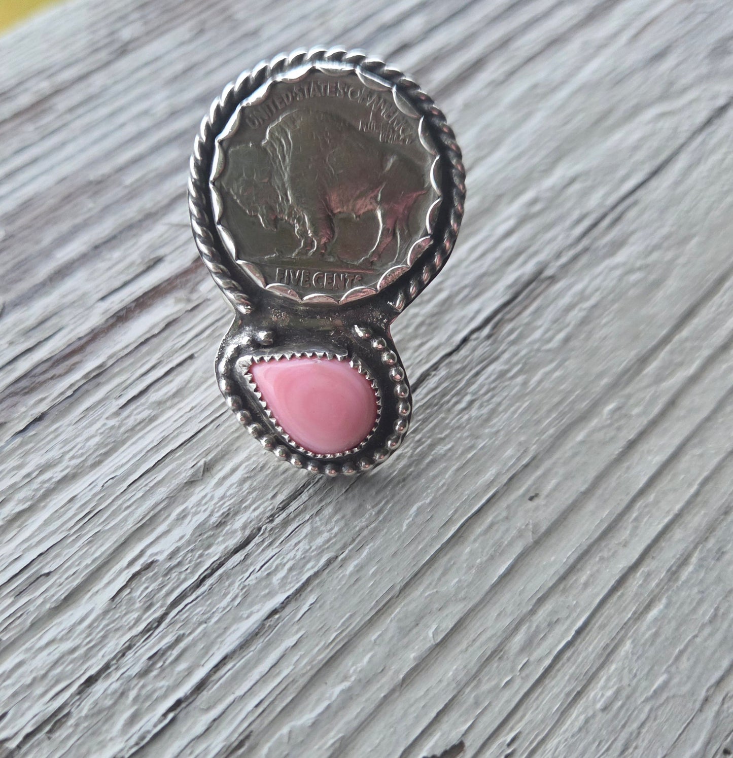 Buffalo Coin & Pink Conch Size 7 1/2