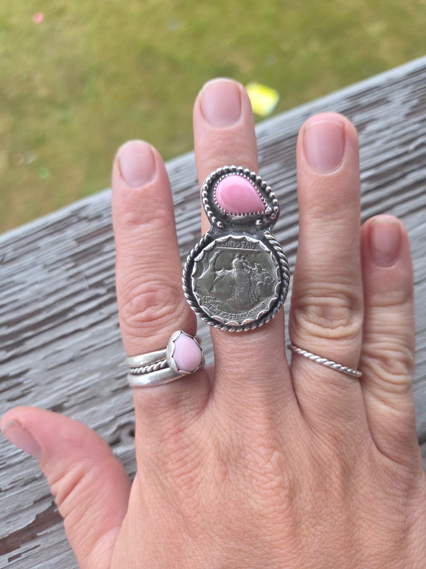 Buffalo Coin & Pink Conch Size 7 1/2
