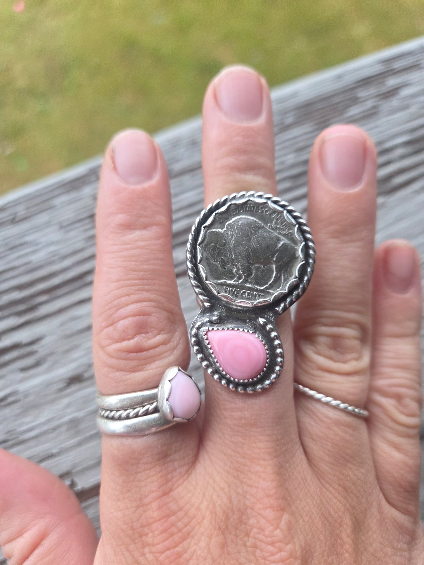 Buffalo Coin & Pink Conch Size 7 1/2
