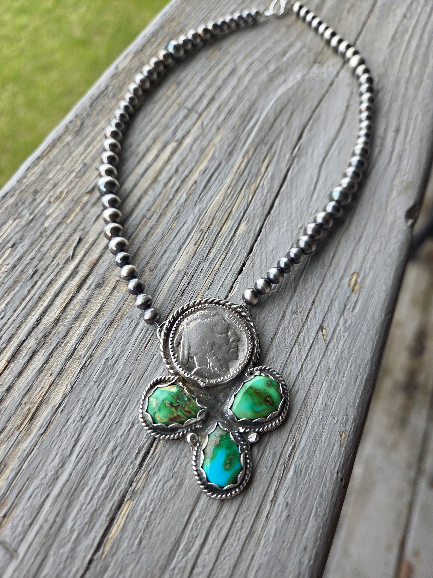 Native Coin • Sonoran Turquoise • Sterling Silver Navajo Style Pearl