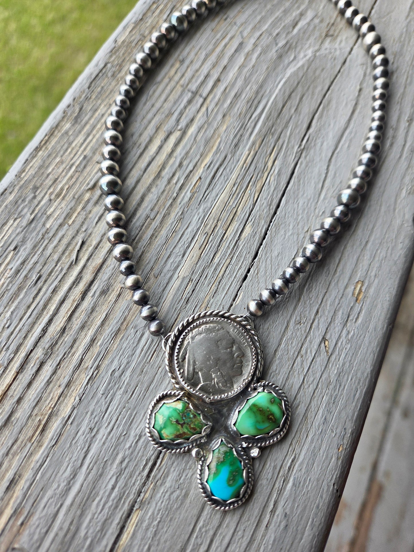 Native Coin • Sonoran Turquoise • Sterling Silver Navajo Style Pearl