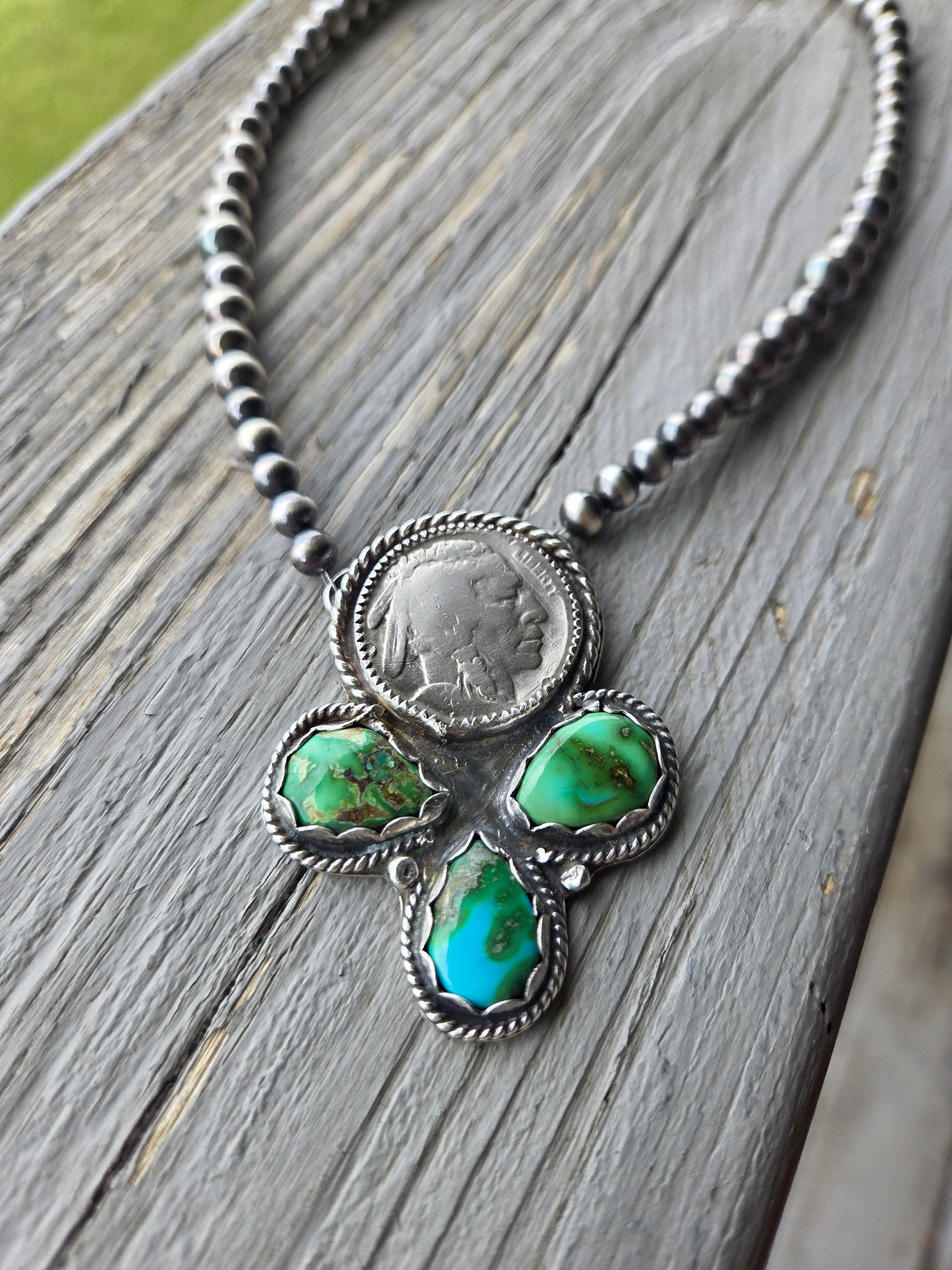 Native Coin • Sonoran Turquoise • Sterling Silver Navajo Style Pearl