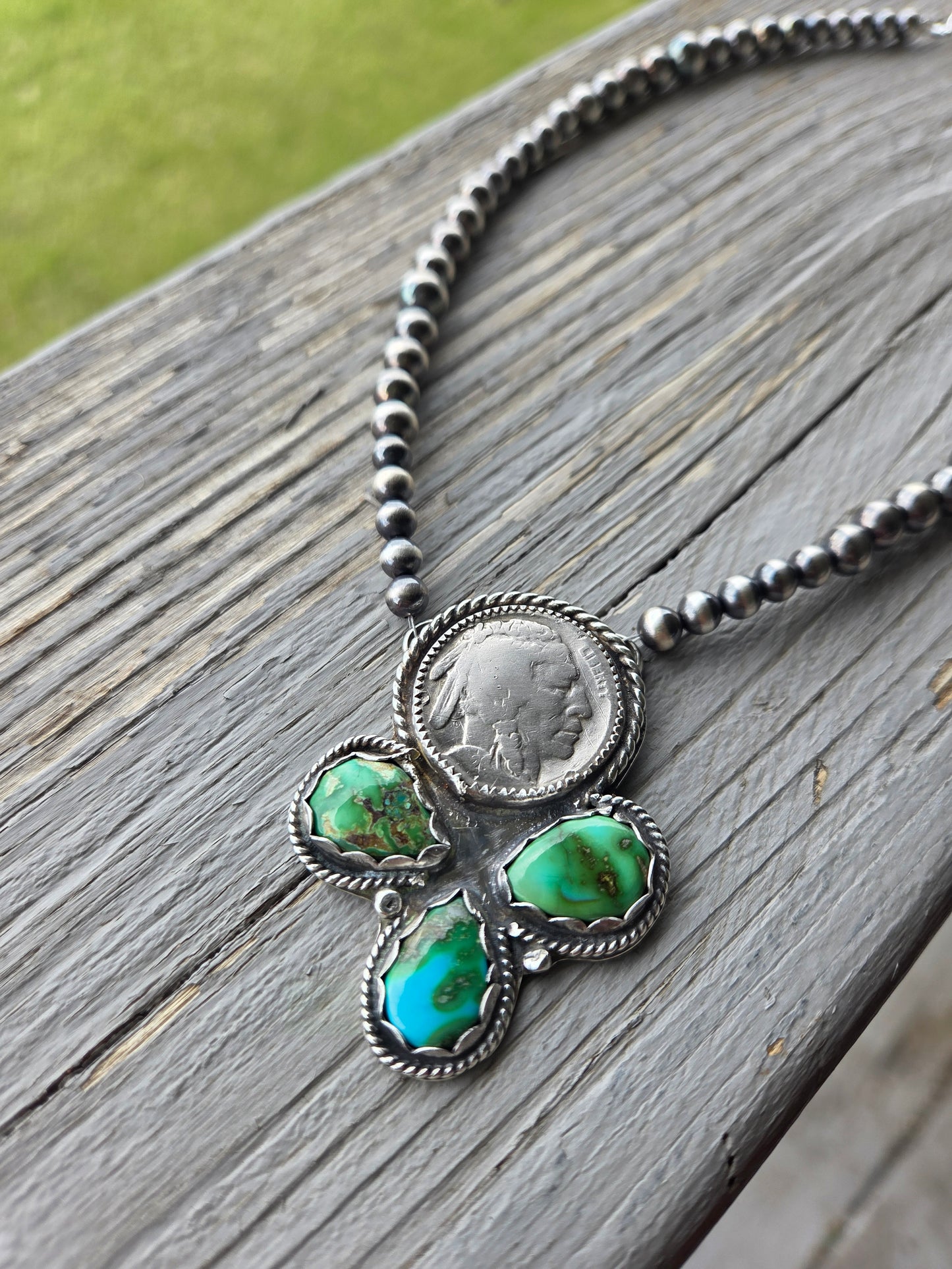 Native Coin • Sonoran Turquoise • Sterling Silver Navajo Style Pearl