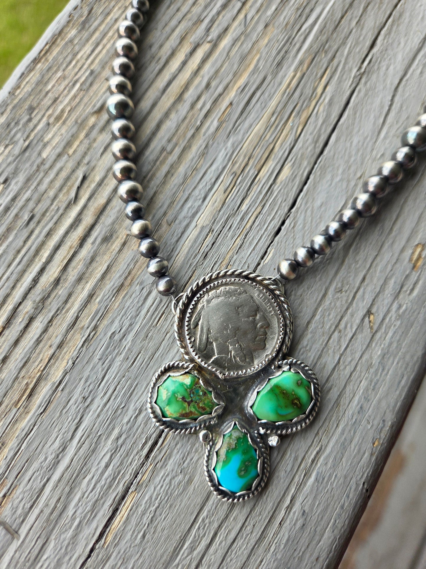 Native Coin • Sonoran Turquoise • Sterling Silver Navajo Style Pearl