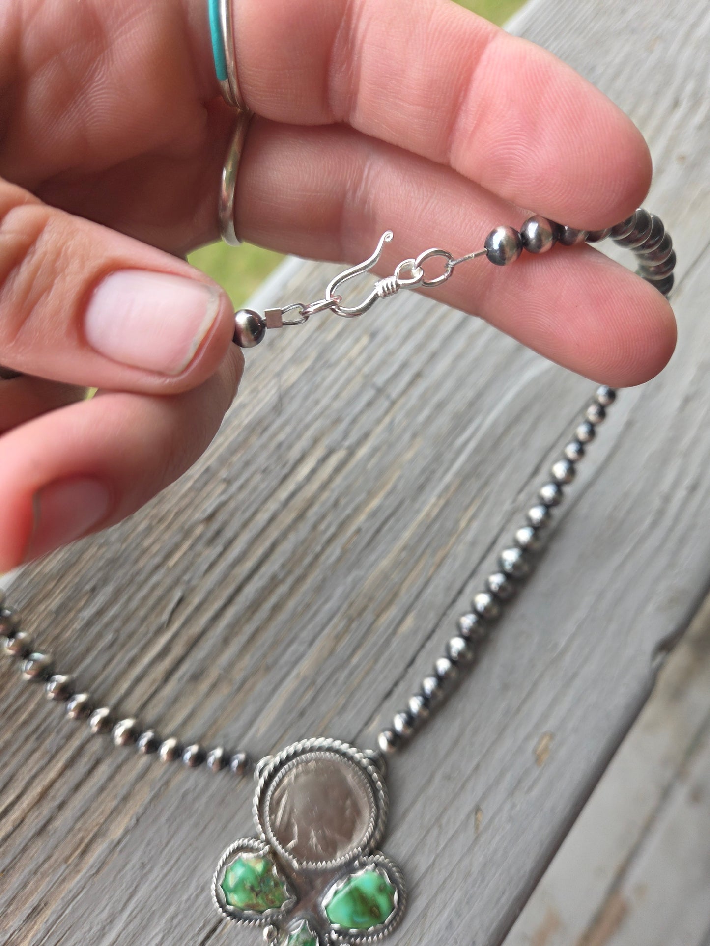 Native Coin • Sonoran Turquoise • Sterling Silver Navajo Style Pearl