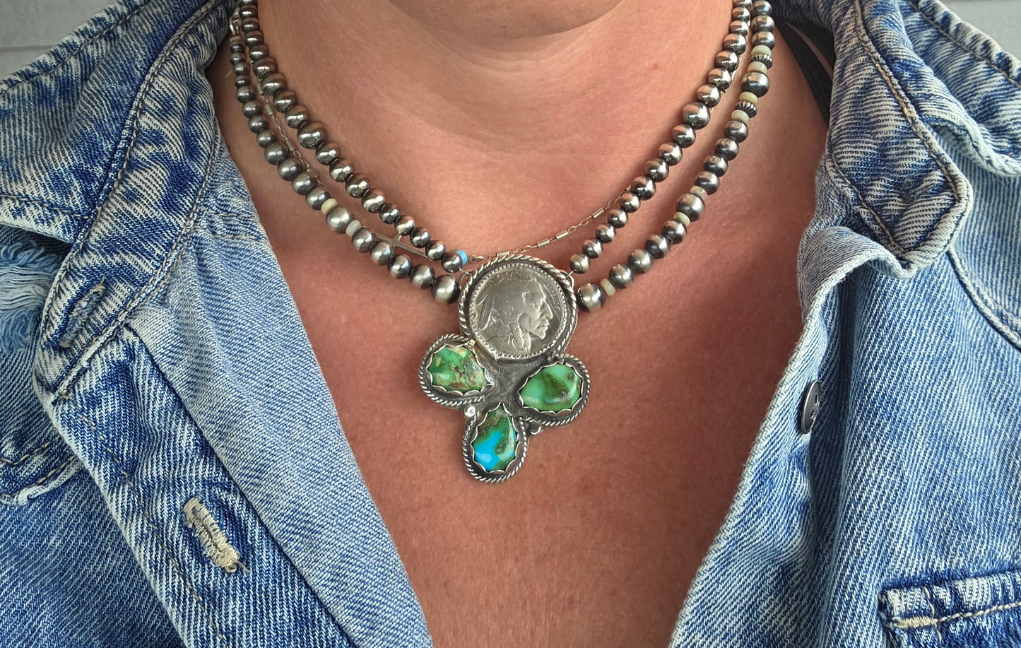 Native Coin • Sonoran Turquoise • Sterling Silver Navajo Style Pearl