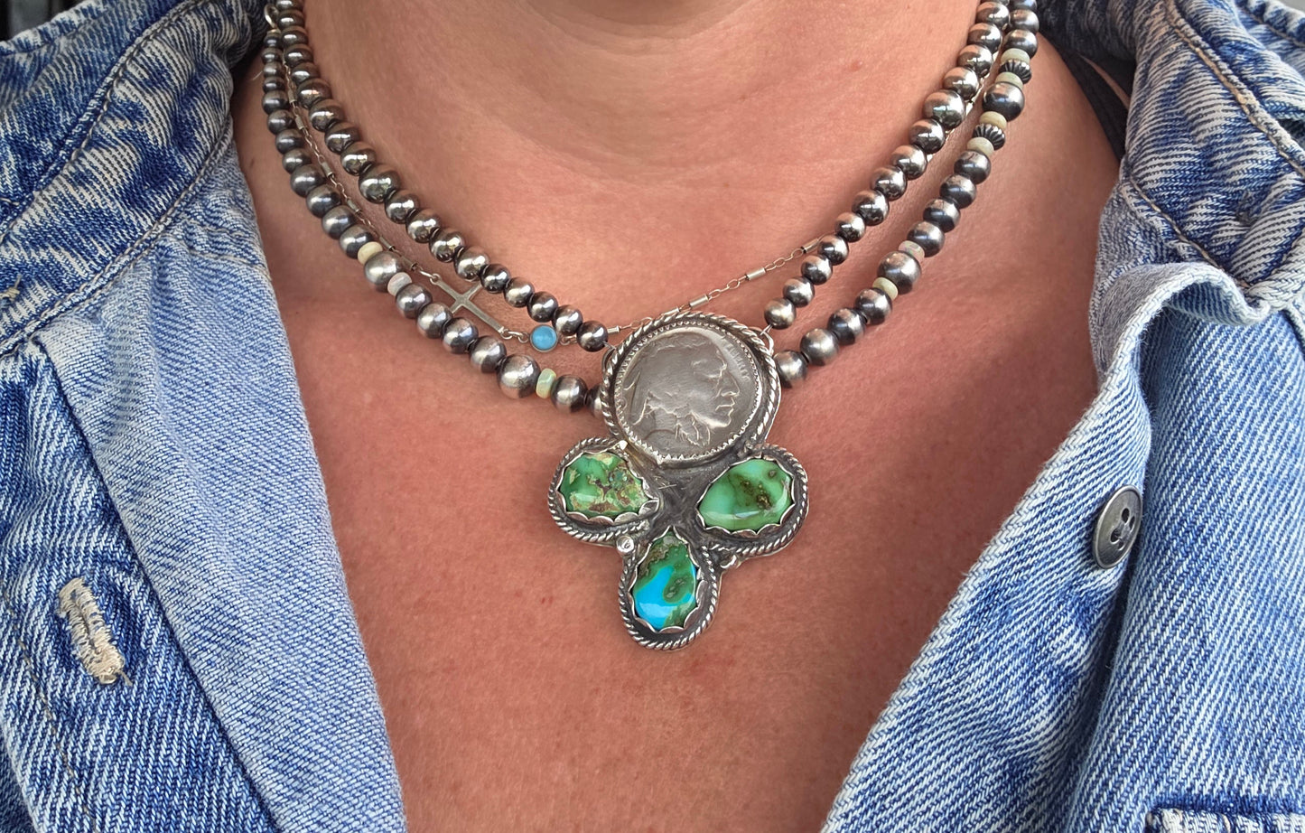 Native Coin • Sonoran Turquoise • Sterling Silver Navajo Style Pearl