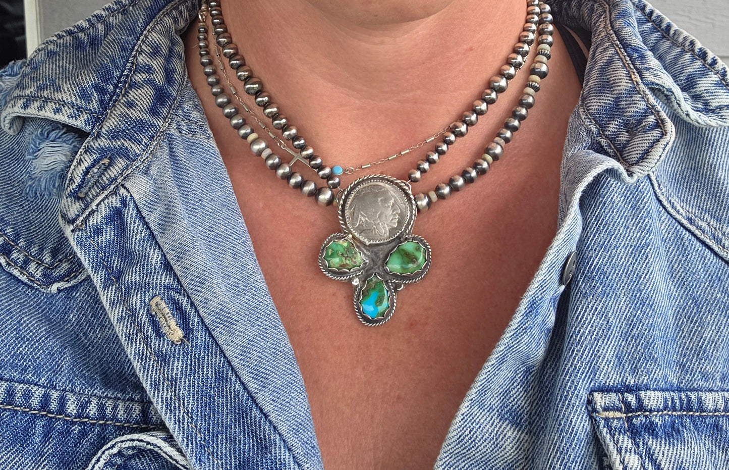 Native Coin • Sonoran Turquoise • Sterling Silver Navajo Style Pearl